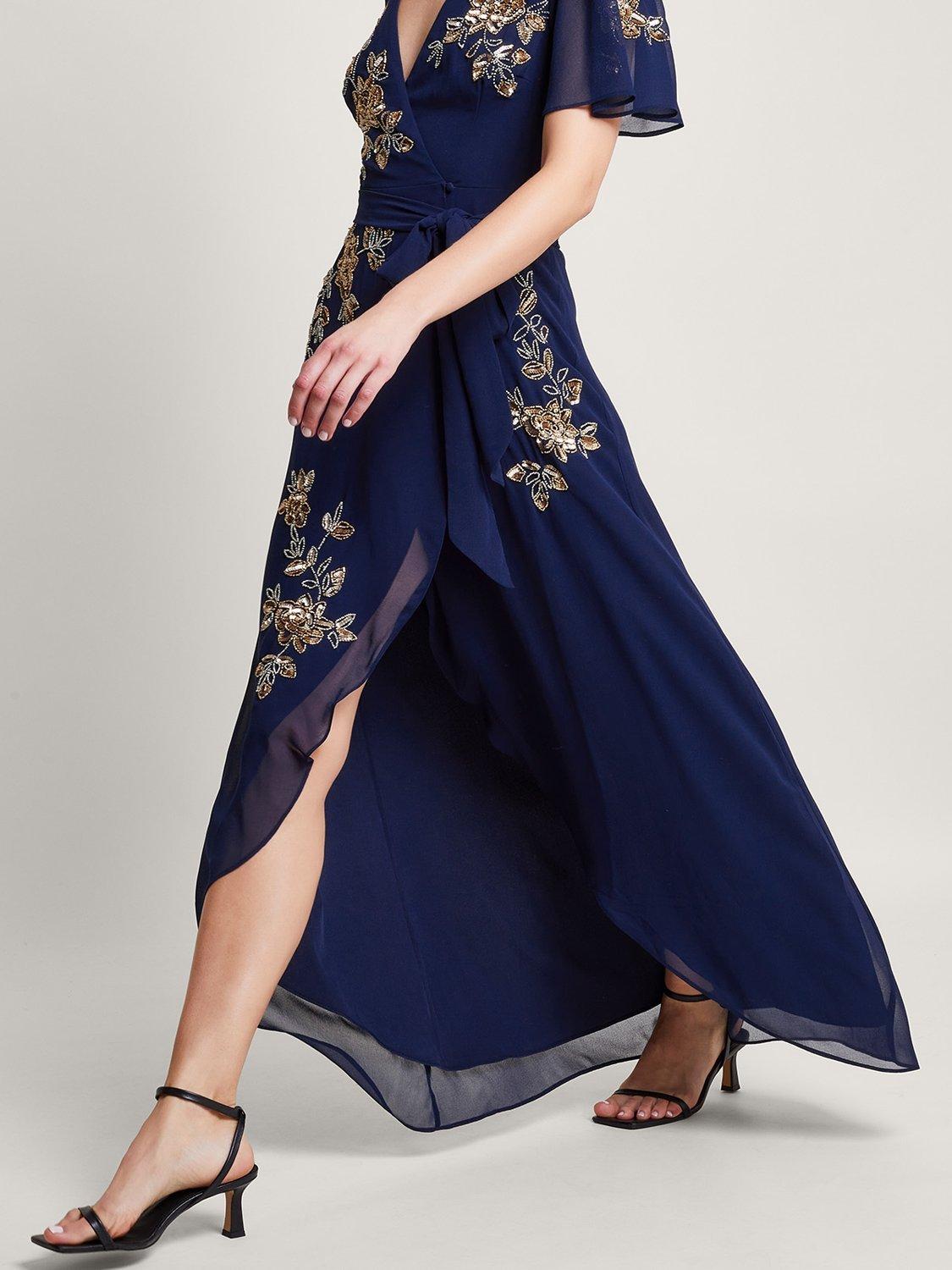 Product image 4 of 4, which shows Monsoon Sarah Embellished Maxi Wrap Dress, Midnight, 8