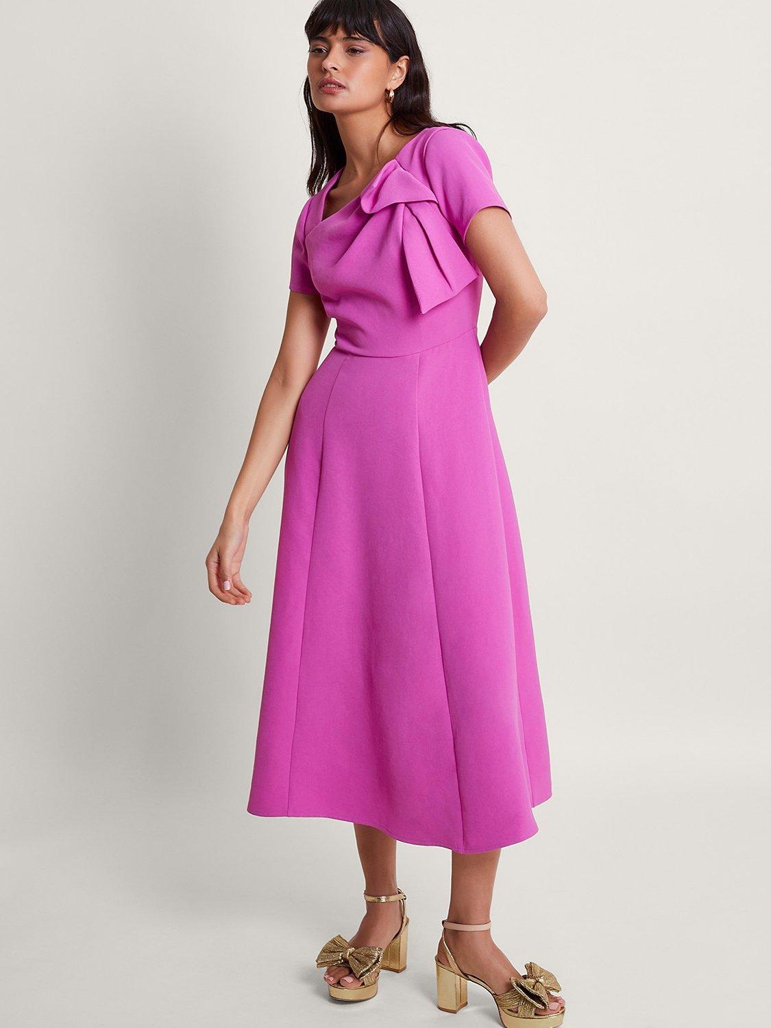 Monsoon Poppy Midi Dress, Pink, 12