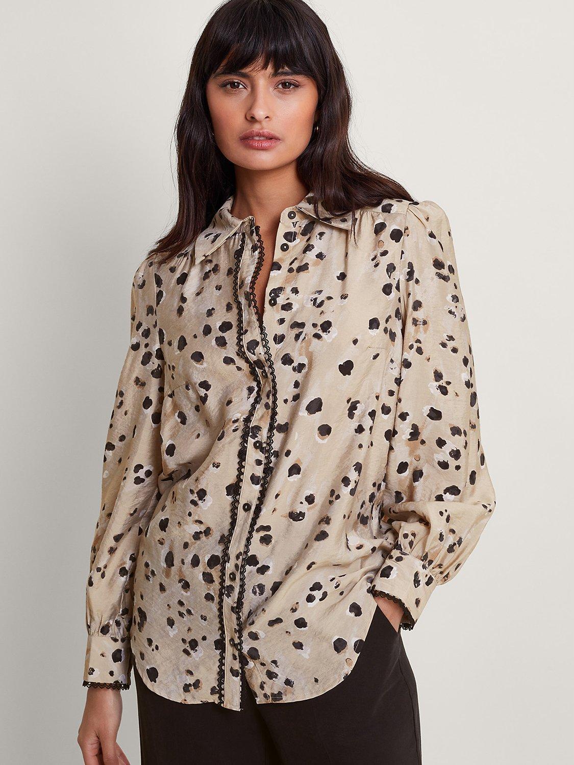 Monsoon Ava Animal Print Blouse, Stone