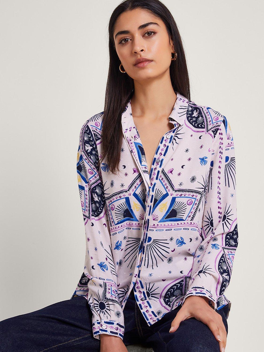Monsoon Elsie Abstract Printed Shirt, Blue/Multi