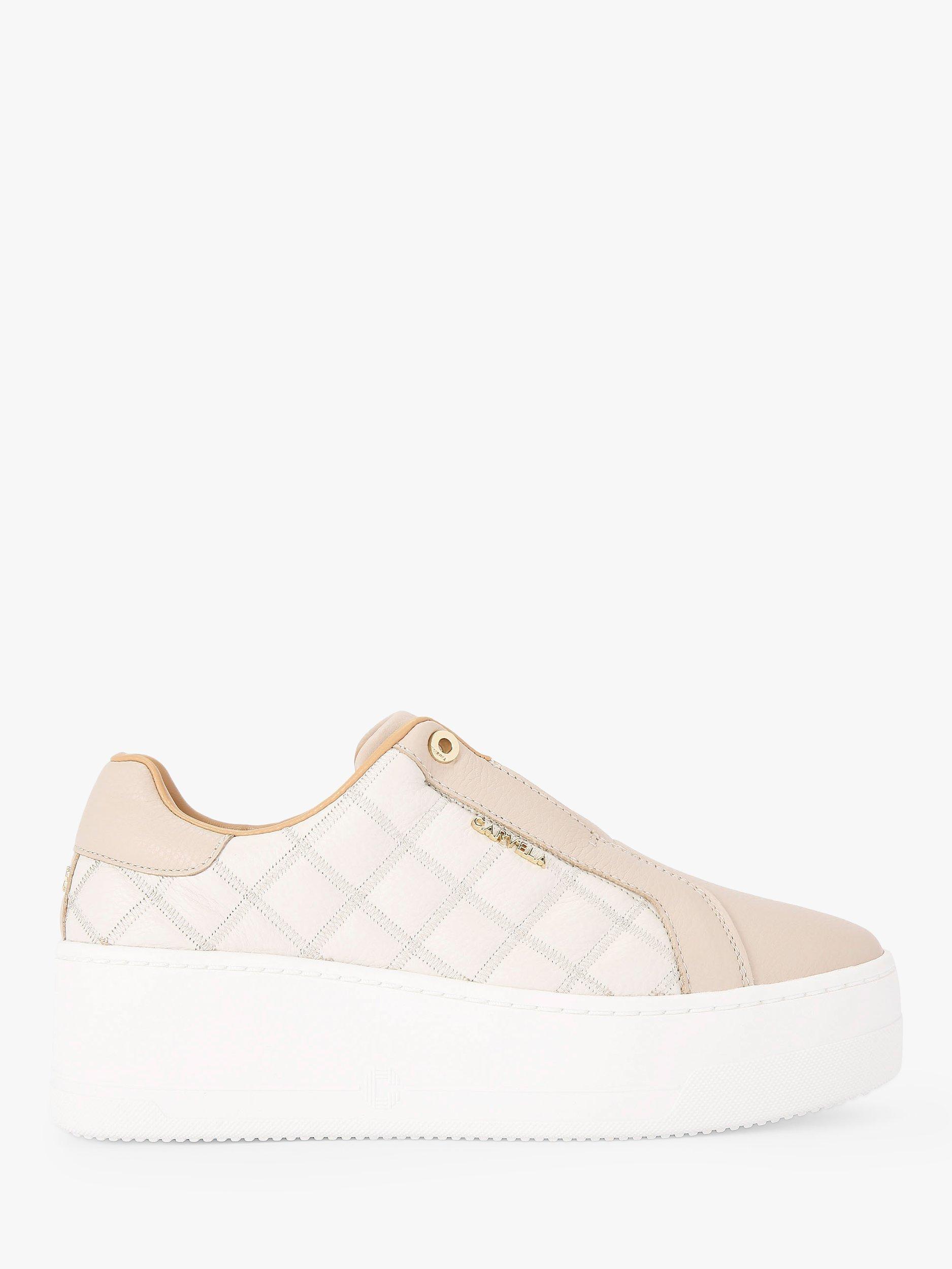 Carvela Connected Laceless Quilted Leather Trainers Putty
