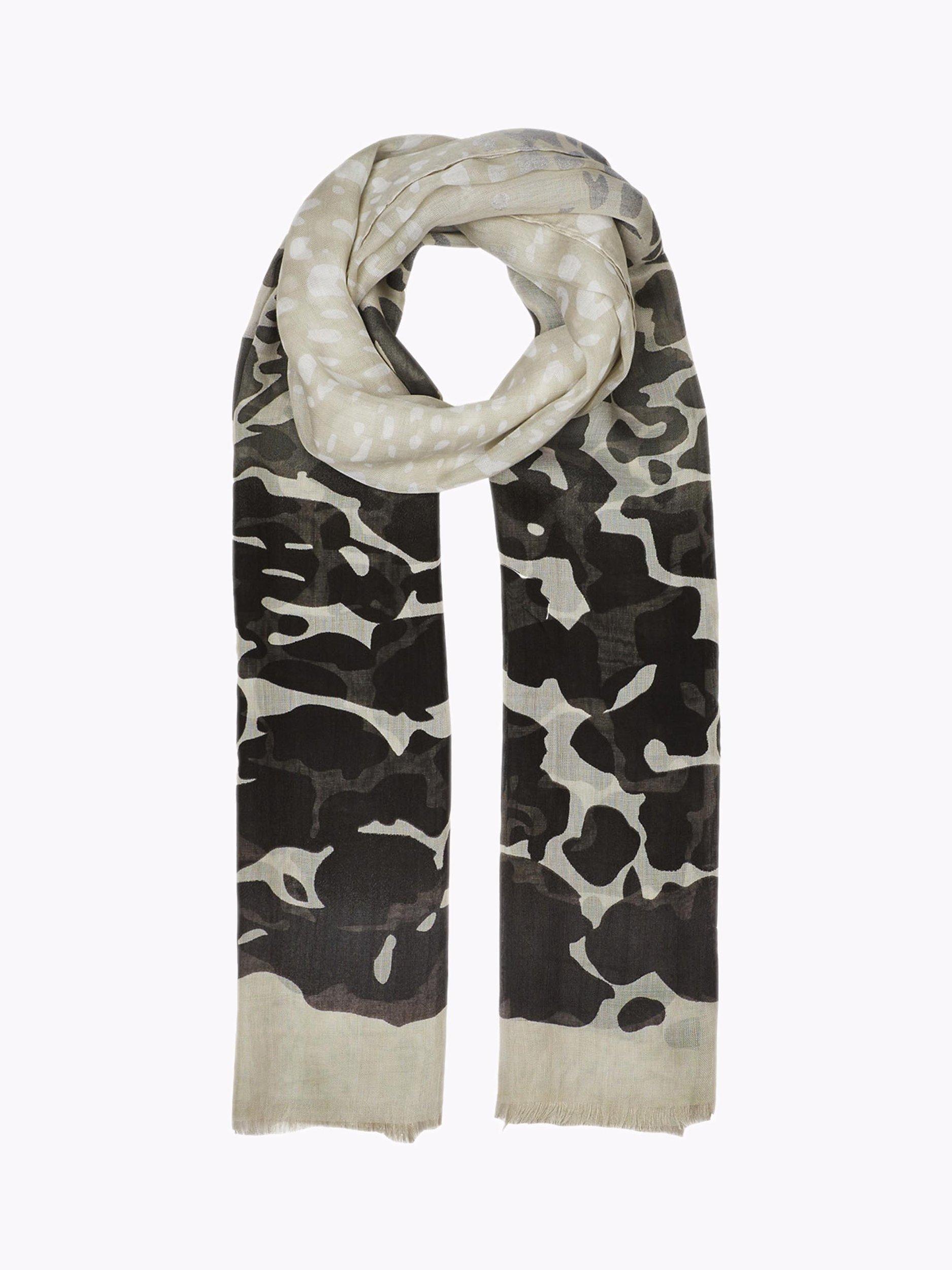Product image 1 of 3, which shows Tutti & Co Watercolour Animal Print Scarf, Stone/Black