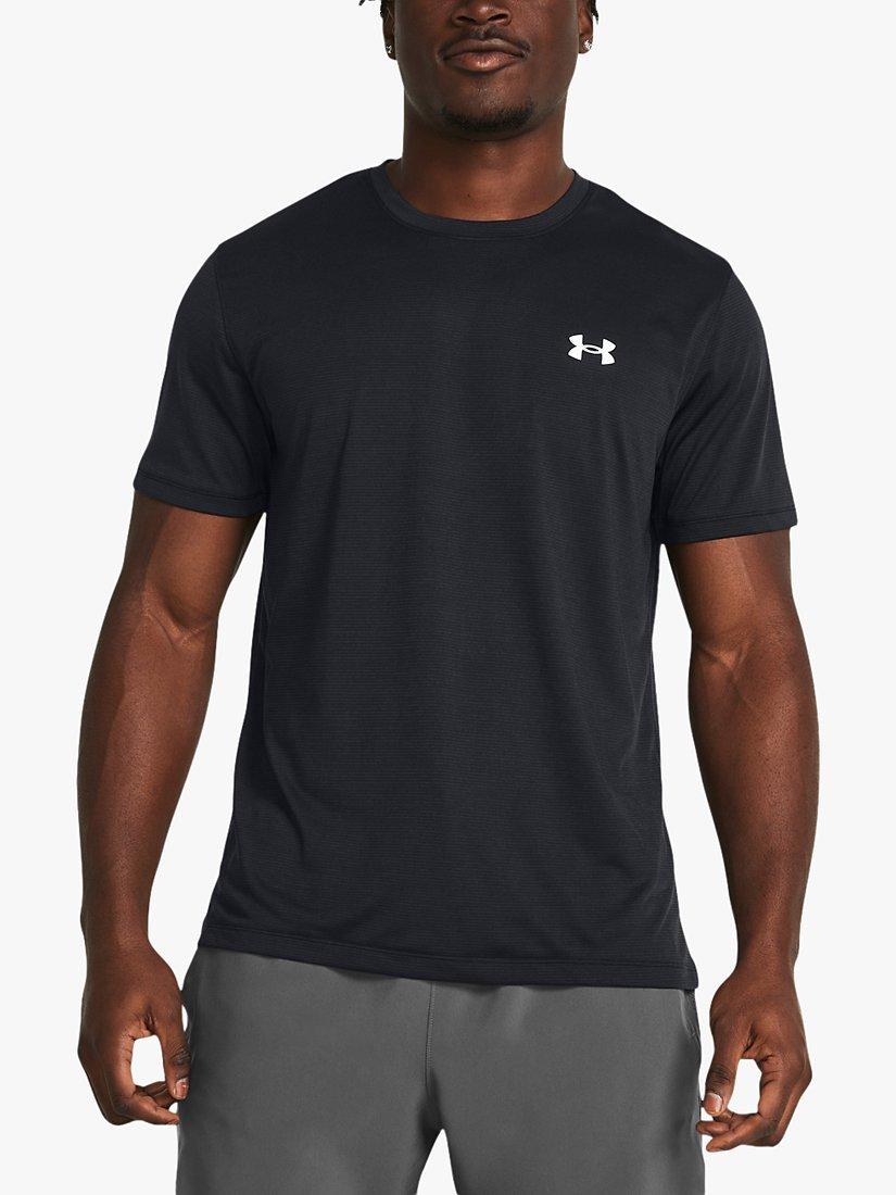 Product image 1 of 2, which shows Under Armour Streaker Short Sleeve Gym Top, Black / Reflective, S