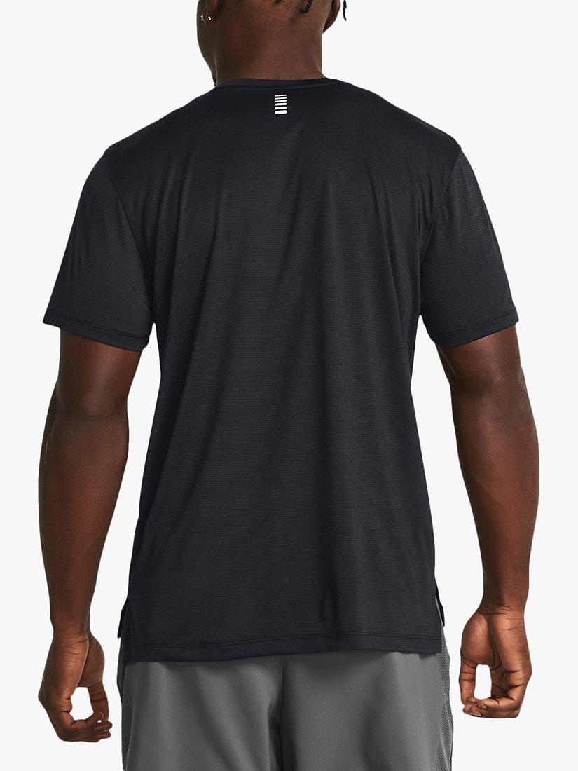 Product image 2 of 2, which shows Under Armour Streaker Short Sleeve Gym Top, Black / Reflective, S