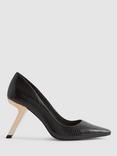 Reiss Monroe Leather Angled Heel Court Shoes, Black