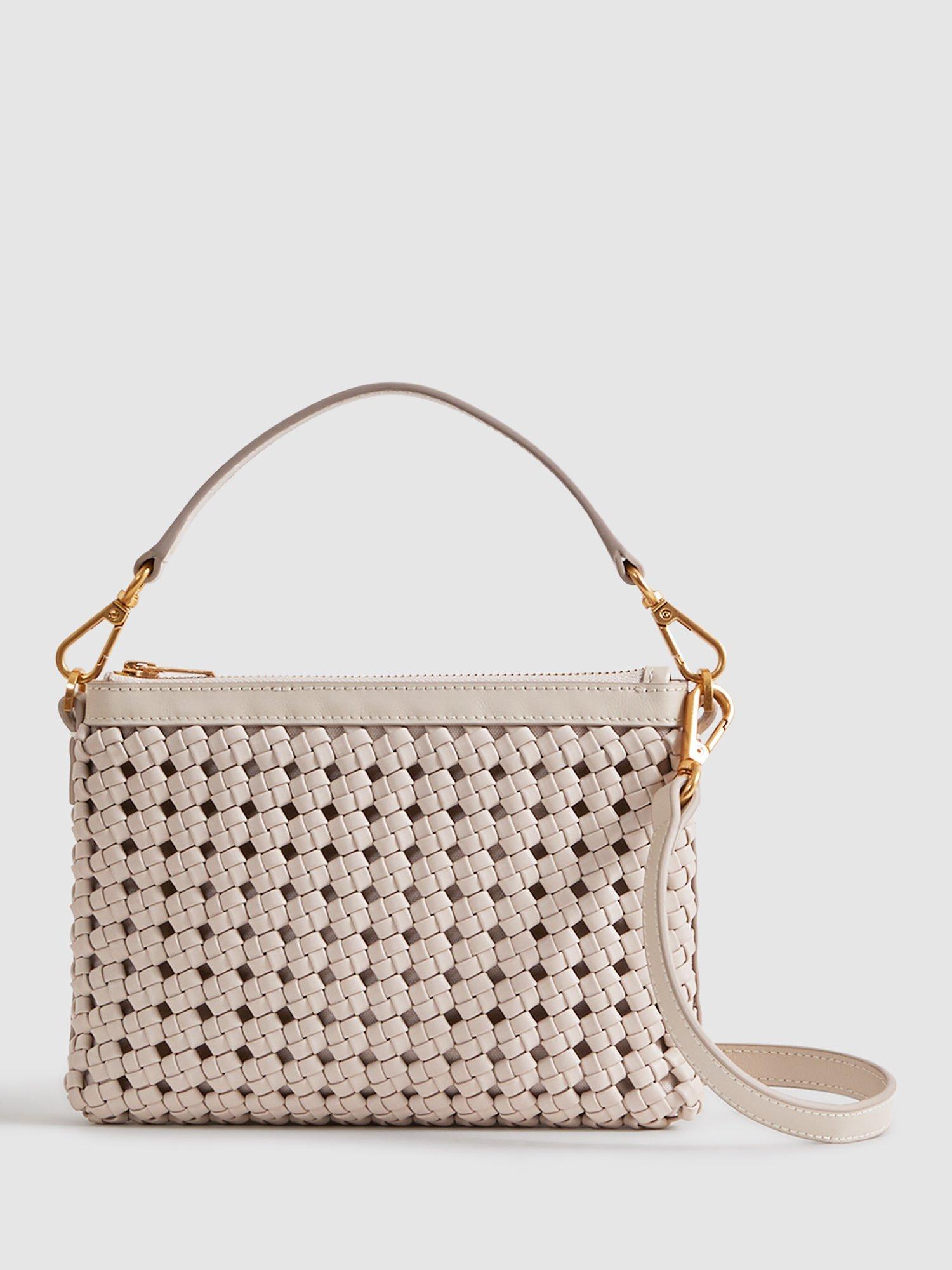 Reiss Brompton Woven Leather Shoulder Bag, Stone