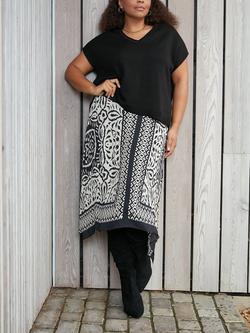 Live Unlimited Curve Mono Placement Print Midi Skirt, Black, Black