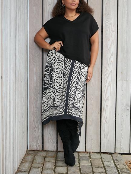 Live Unlimited Curve Mono Placement Print Midi Skirt, Black, Black