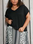 Live Unlimited Curve Mono Placement Print Midi Skirt, Black