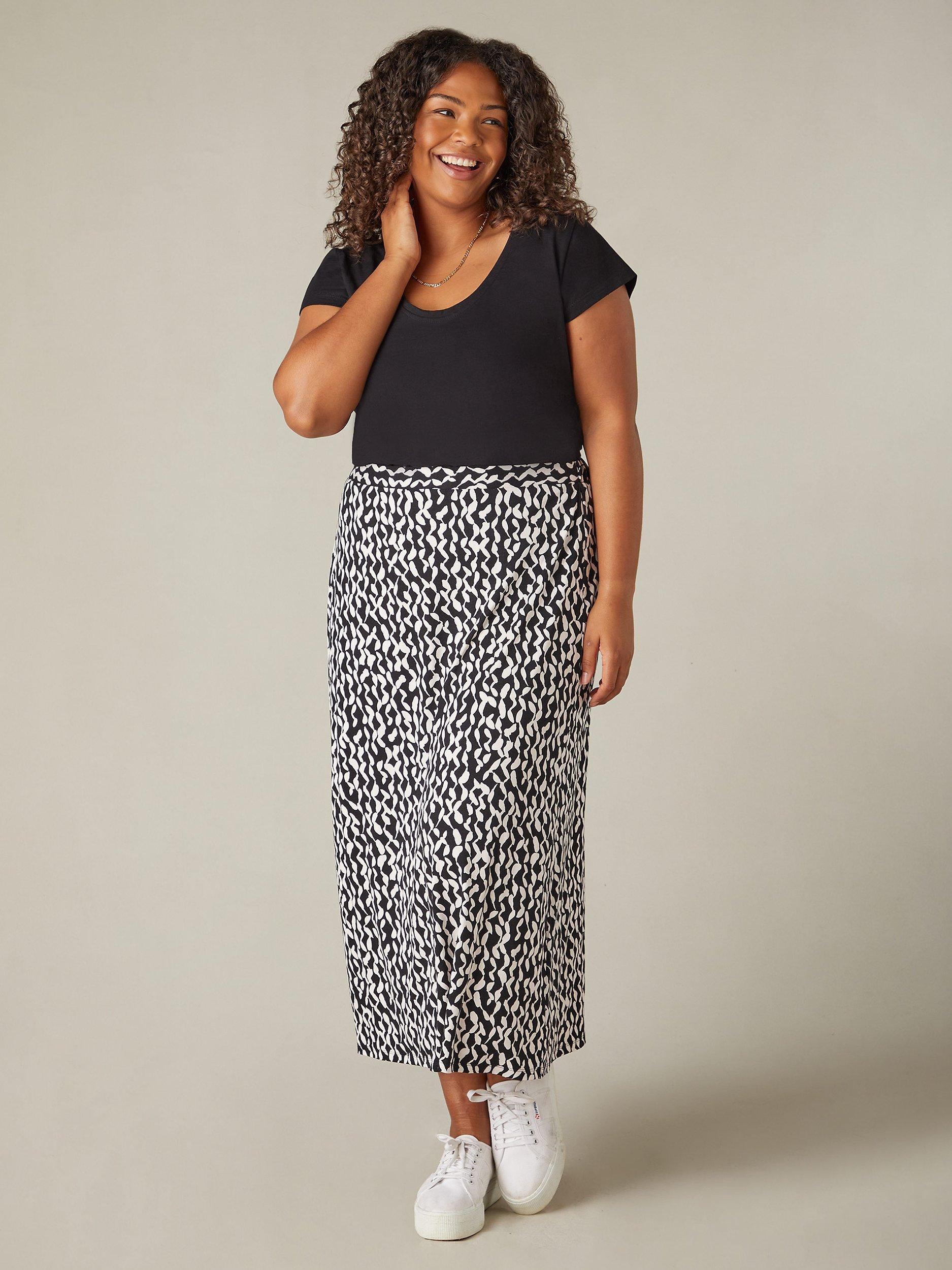 Live Unlimited Curve Monochrome Print Jersey Midi Skirt Black White