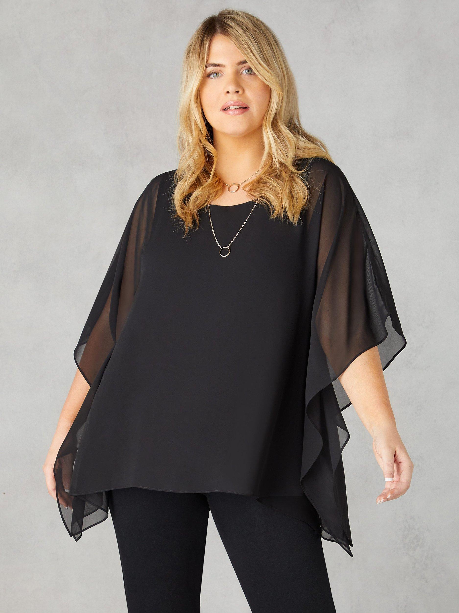 Live Unlimited Curve Chiffon Overlay Hanky Hem Top, Black