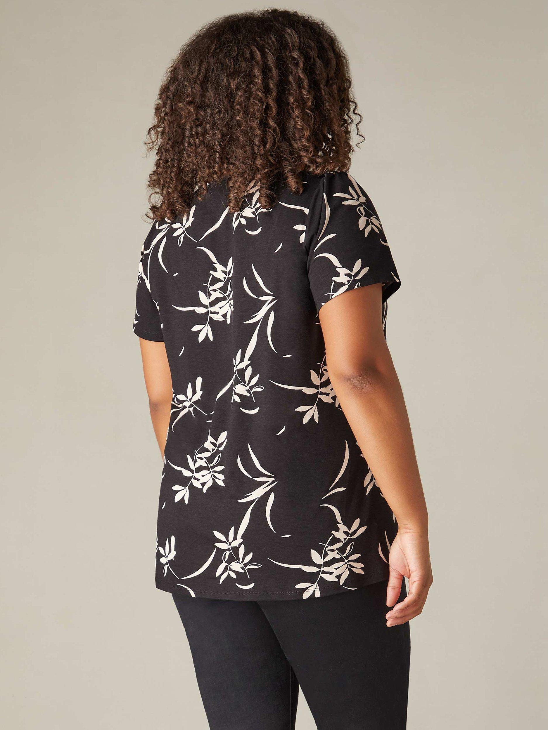 Product image 4 of 6, which shows Live Unlimited Curve Mono Floral Tie Front Top, Black, 22