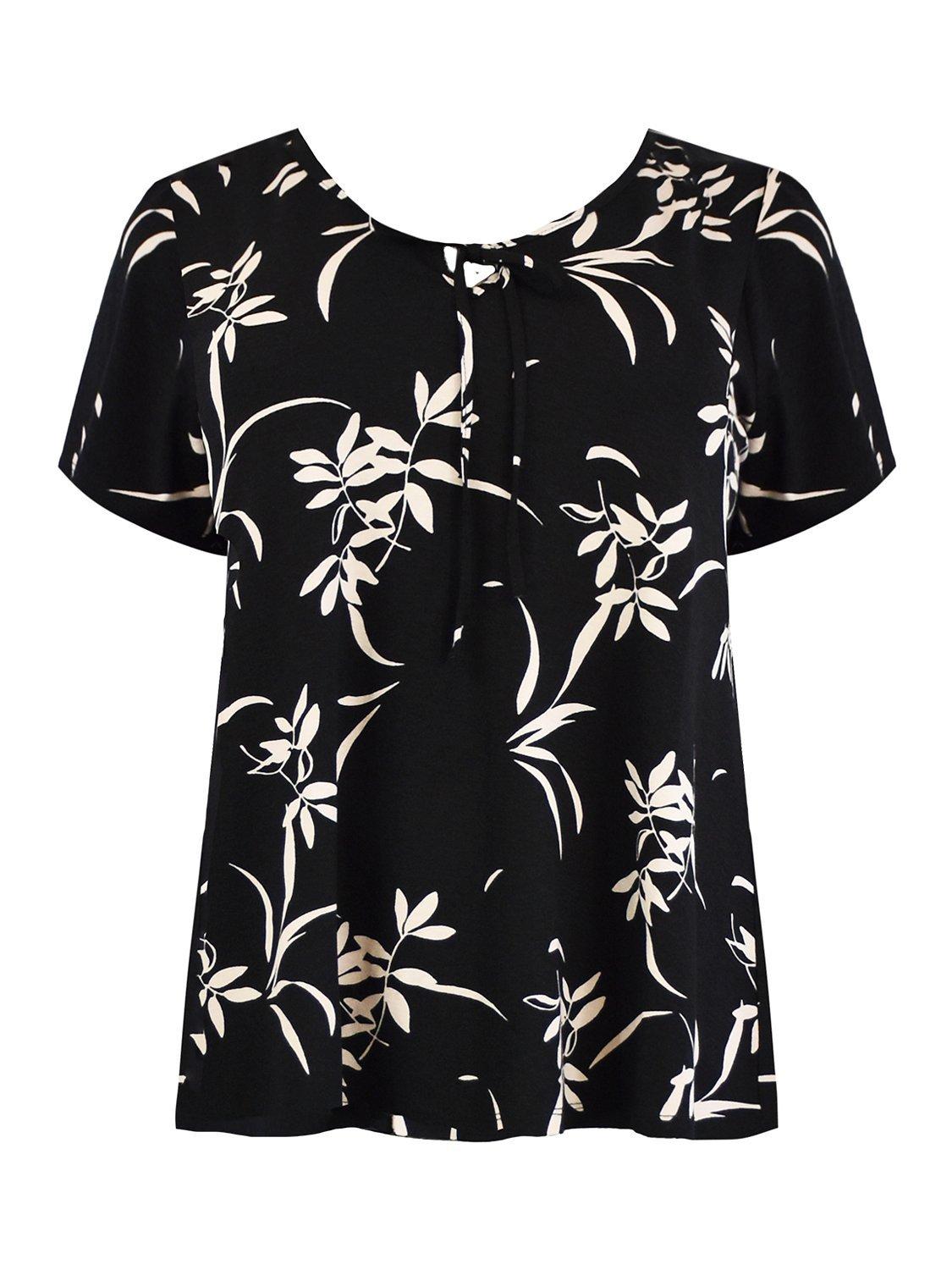 Product image 6 of 6, which shows Live Unlimited Curve Mono Floral Tie Front Top, Black, 22