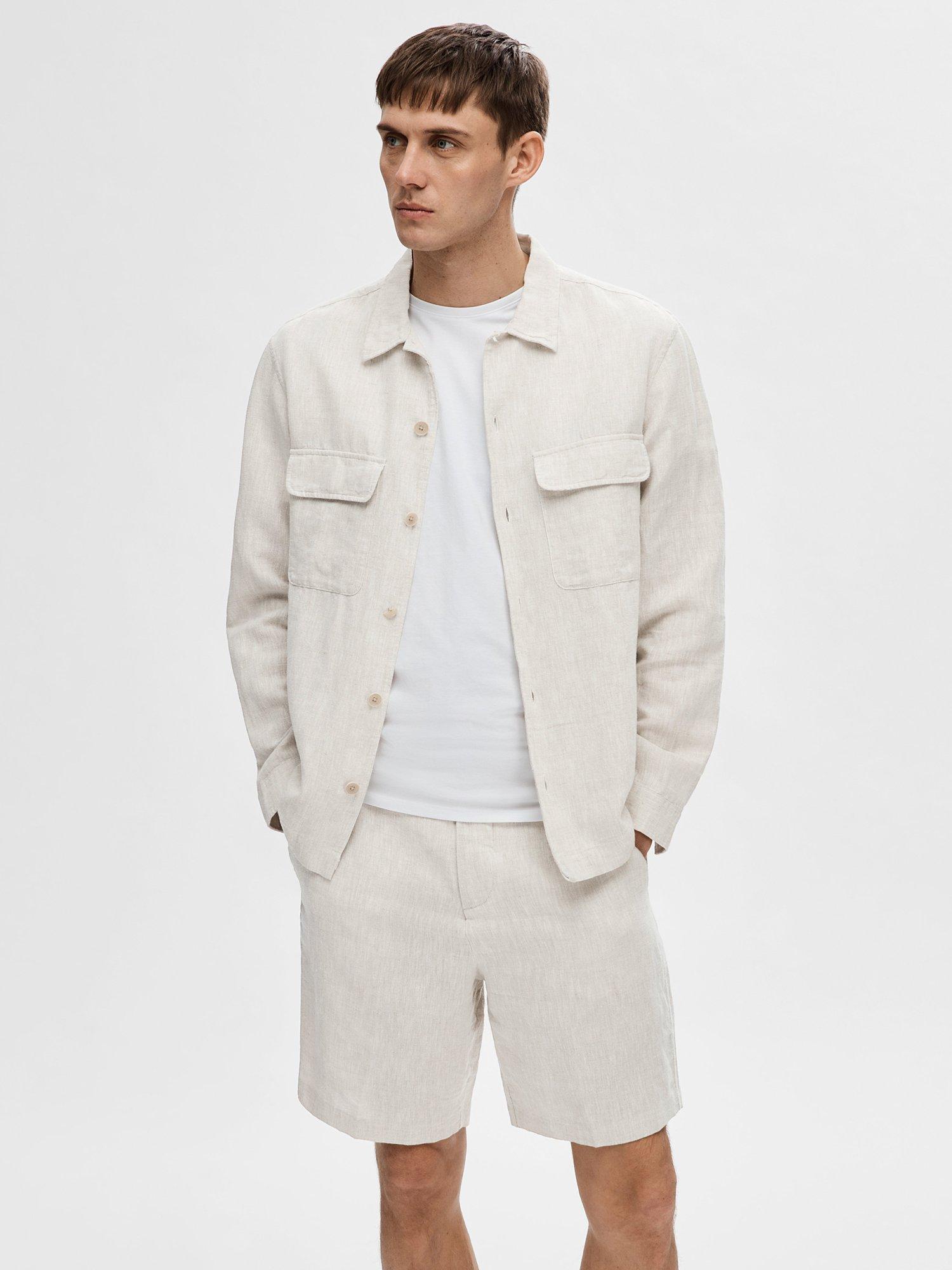 SELECTED HOMME Linen Overshirt, Pure White, M