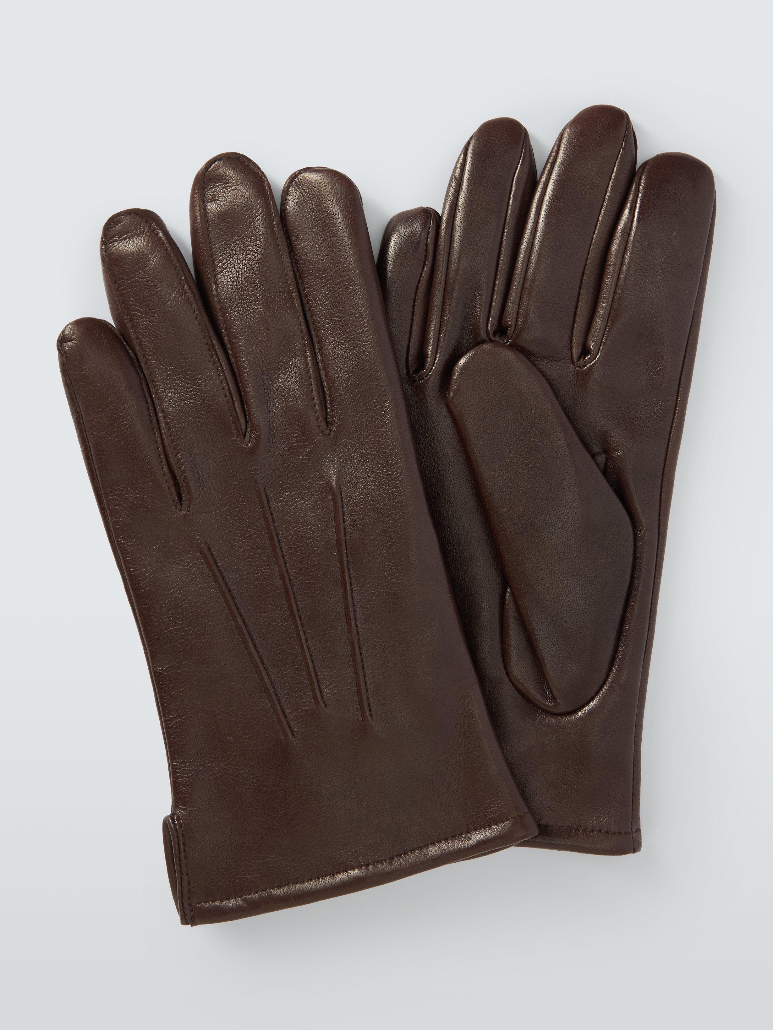 John Lewis Fleece Leather Gloves, Brown