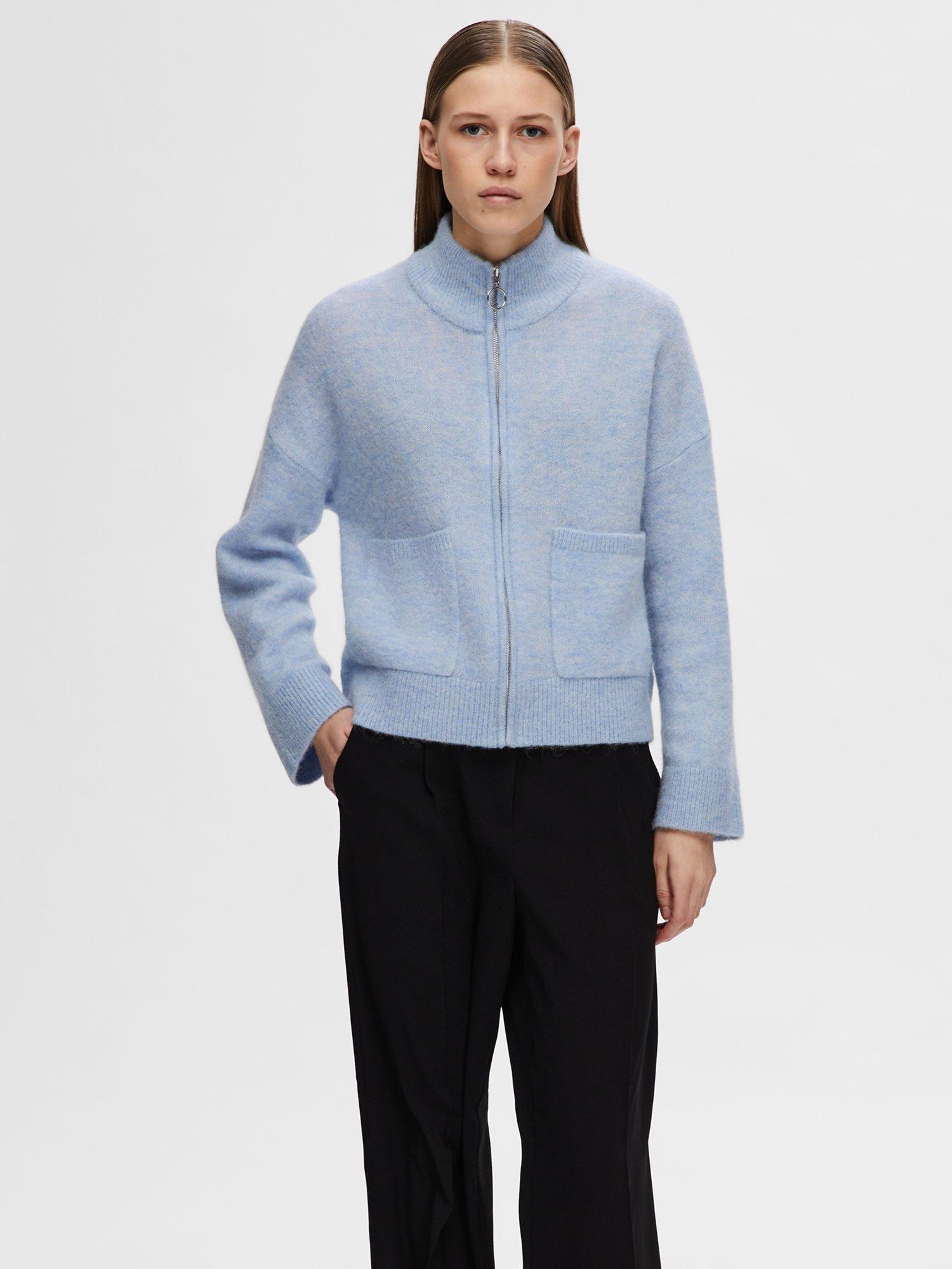 SELECTED FEMME Sia Zip Front Cardigan, Blue