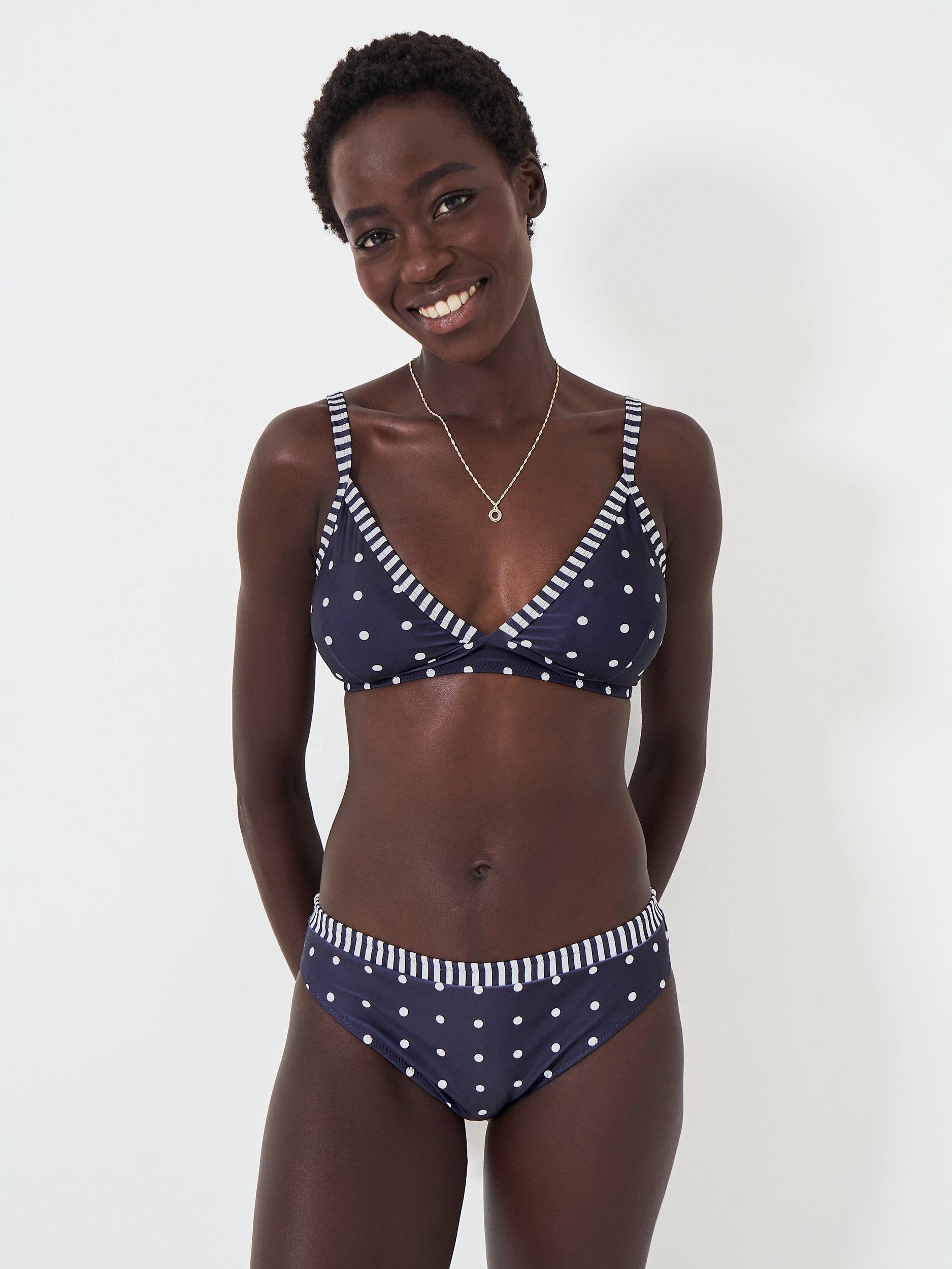 Product image 5 of 5, which shows Crew Clothing Polka Dot Triangle Bikini Top, Navy Blue, 8