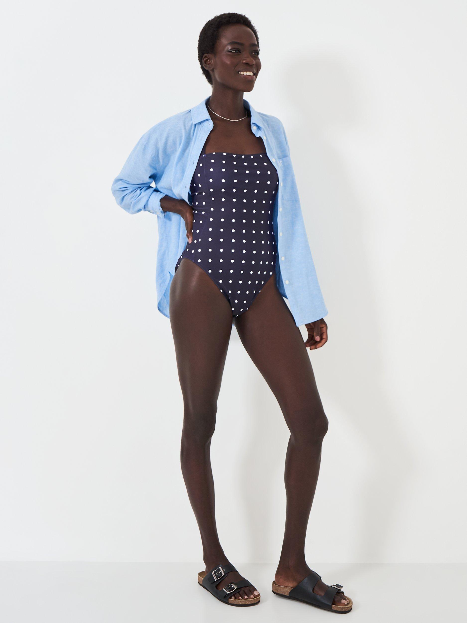 Product image 3 of 5, which shows Crew Clothing Halterneck Polka Dot Swimsuit, Navy, 10