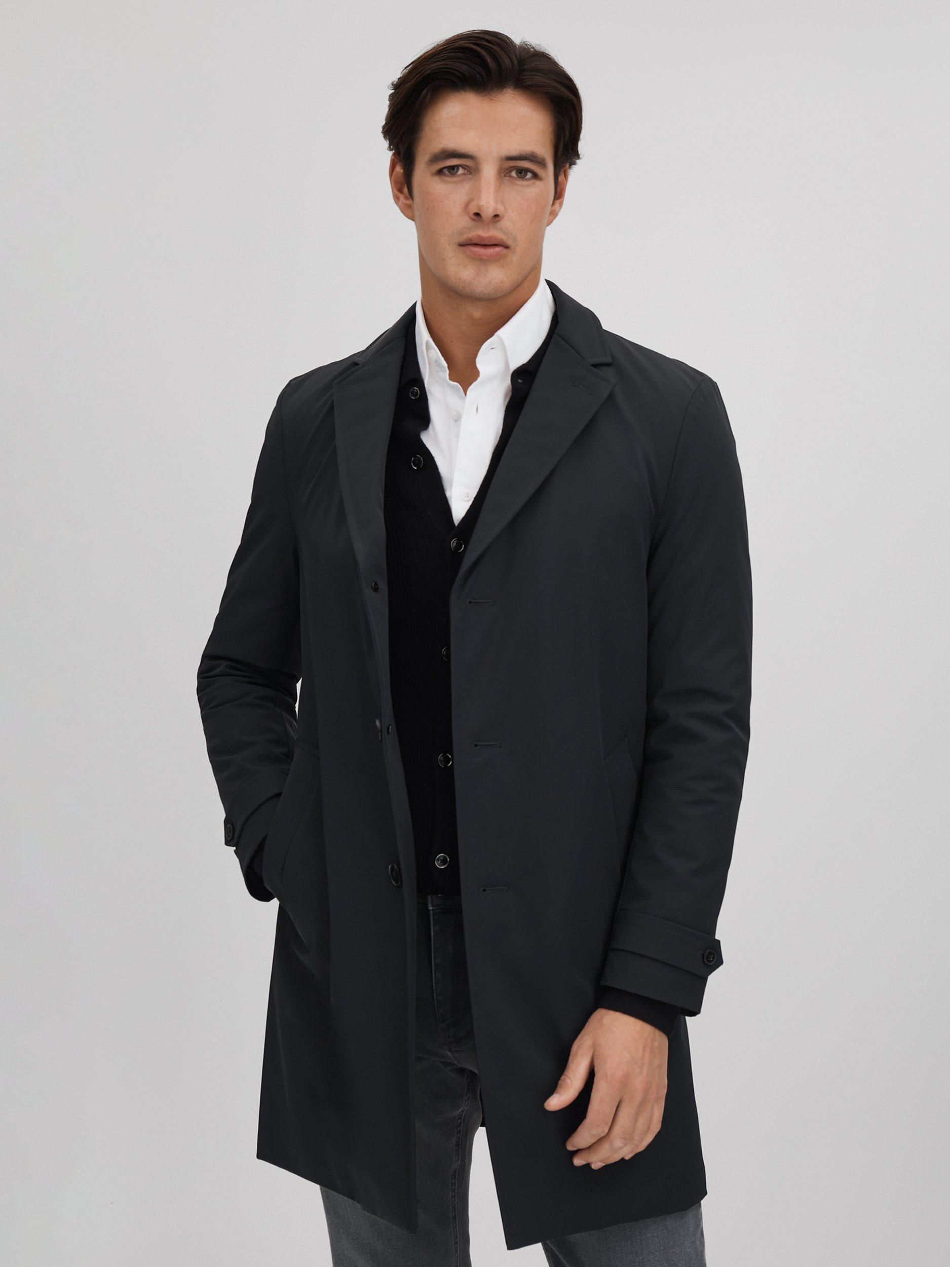 Reiss Capital Long Sleeve Notch Quilted Jacket, Navy