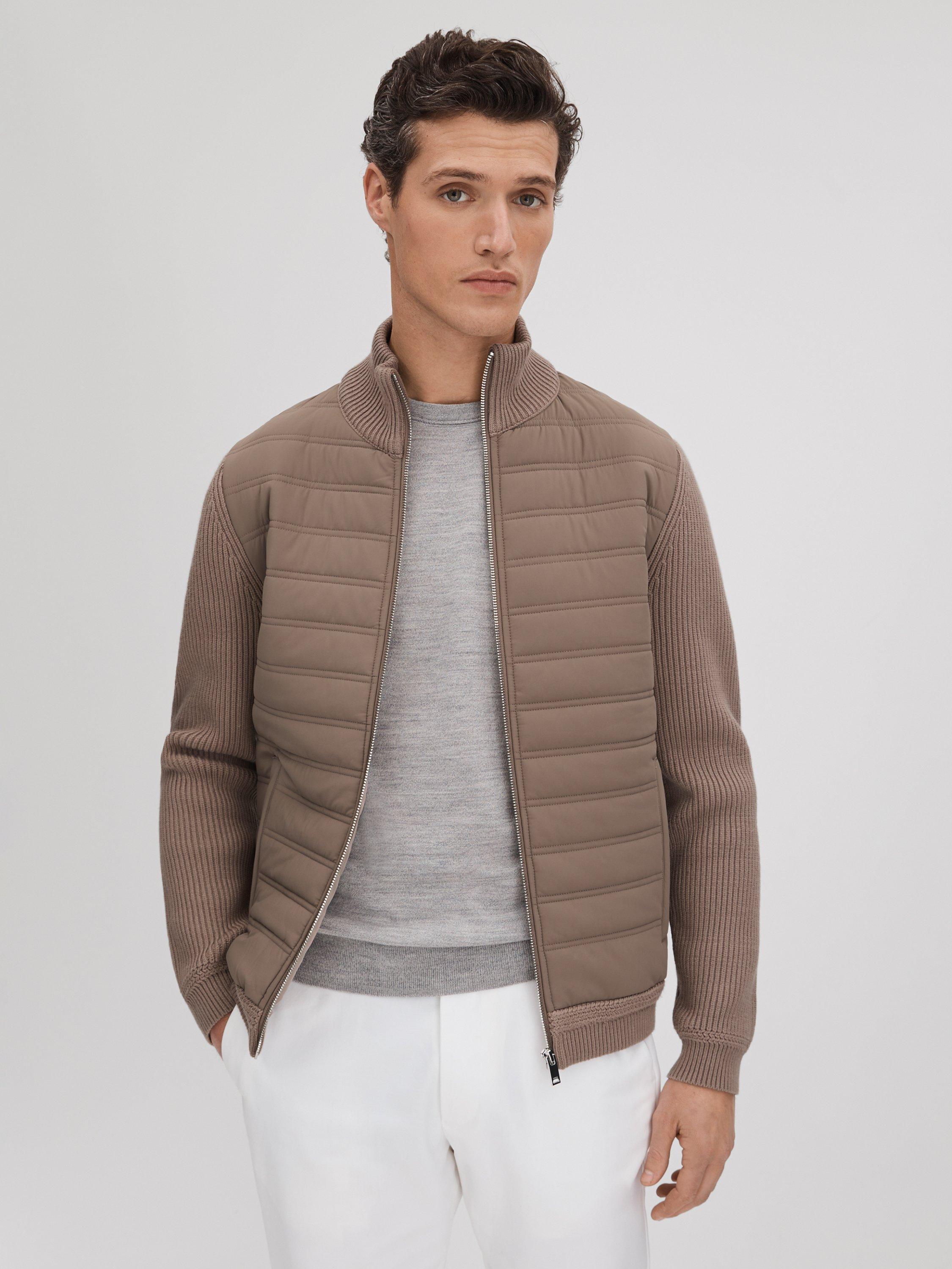 Reiss Southend Long Sleeve Quilted Hybrid Jacket, Mink