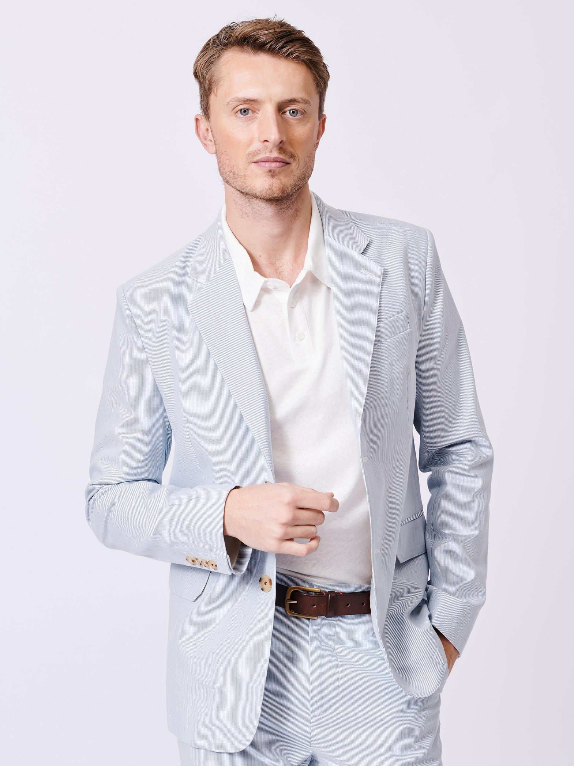 Product image 1 of 8, which shows Aubin Pasmore Tailored Fit Linen Blend Suit Jacket, Blue/White, S