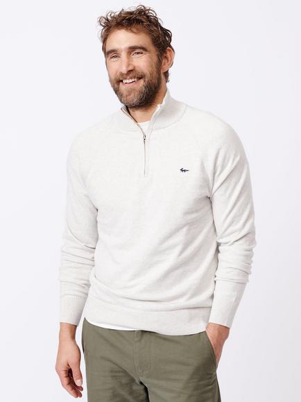 Aubin Bonby Zip Neck Cotton Jumper, Light Grey
