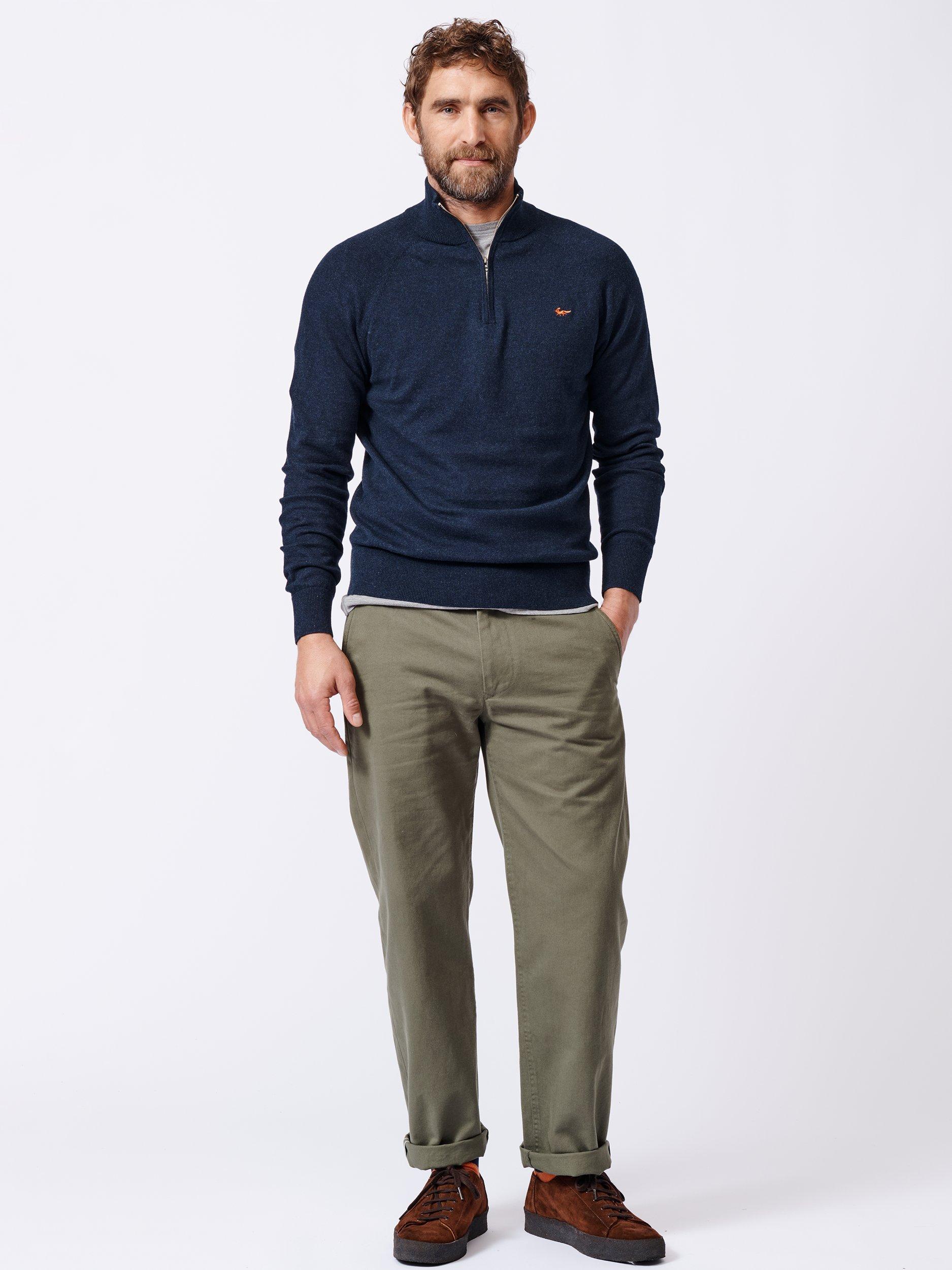 Product image 3 of 7, which shows Aubin Bonby Zip Neck Cotton Jumper, Navy, S