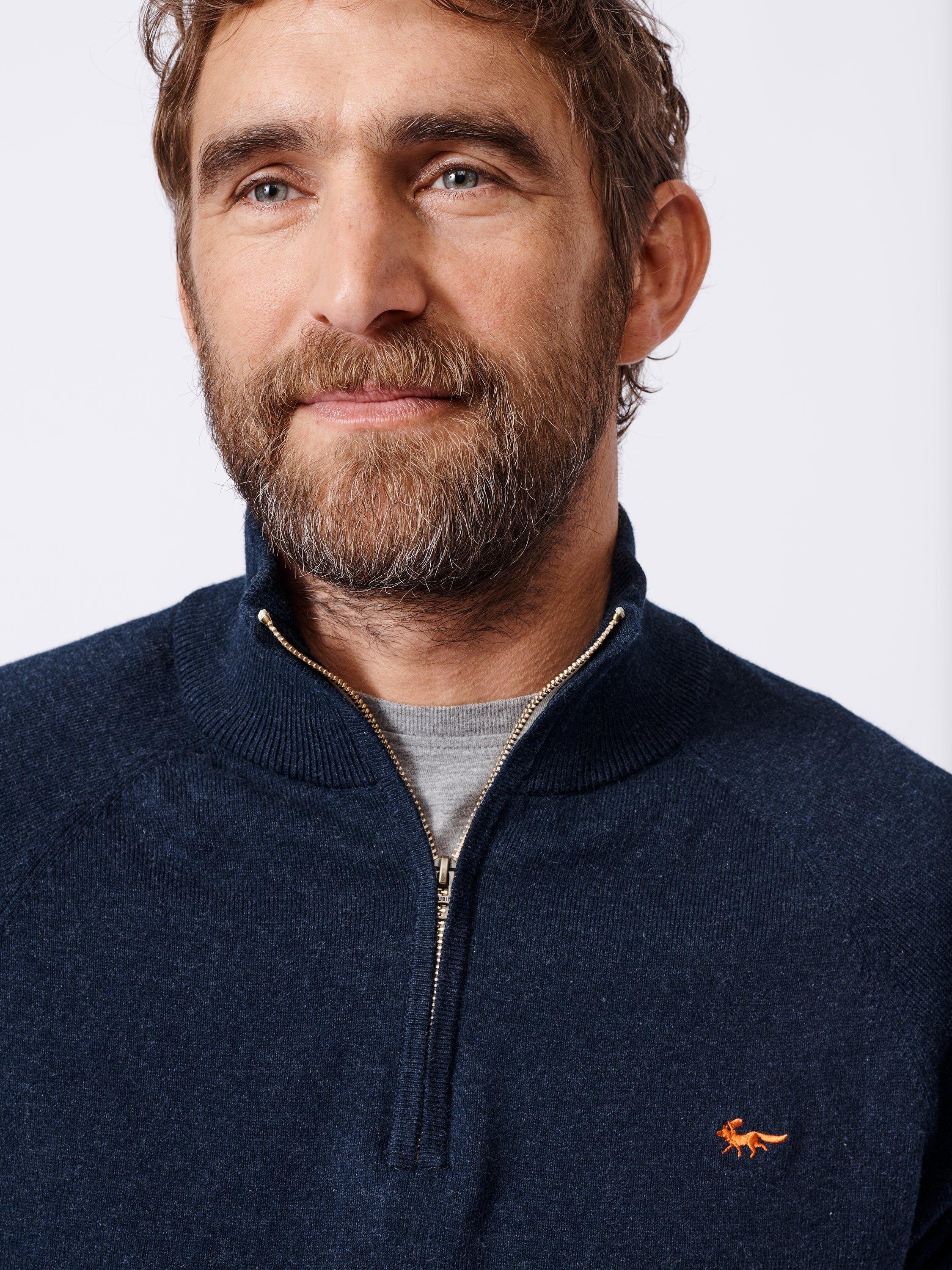 Product image 4 of 7, which shows Aubin Bonby Zip Neck Cotton Jumper, Navy, S