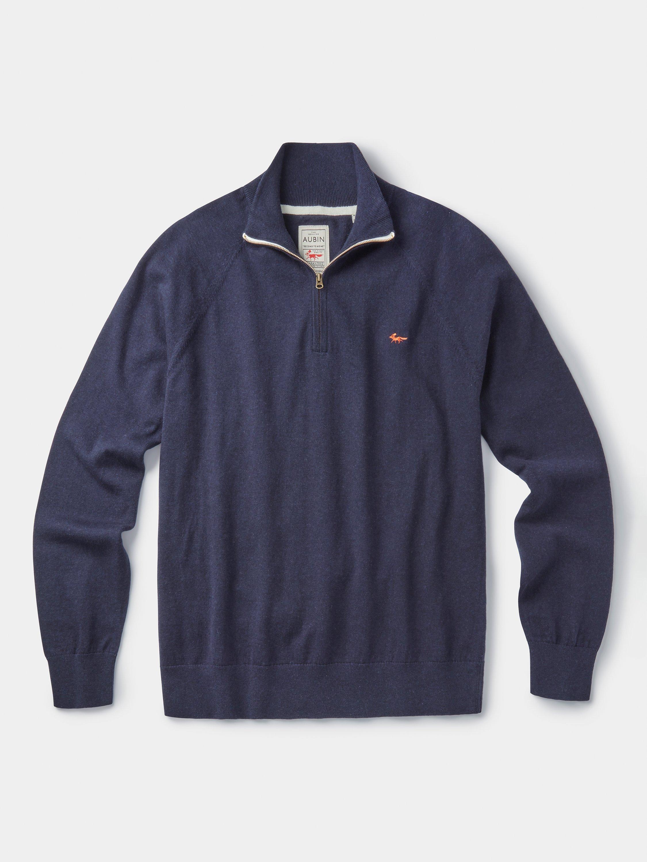 Product image 7 of 7, which shows Aubin Bonby Zip Neck Cotton Jumper, Navy, S