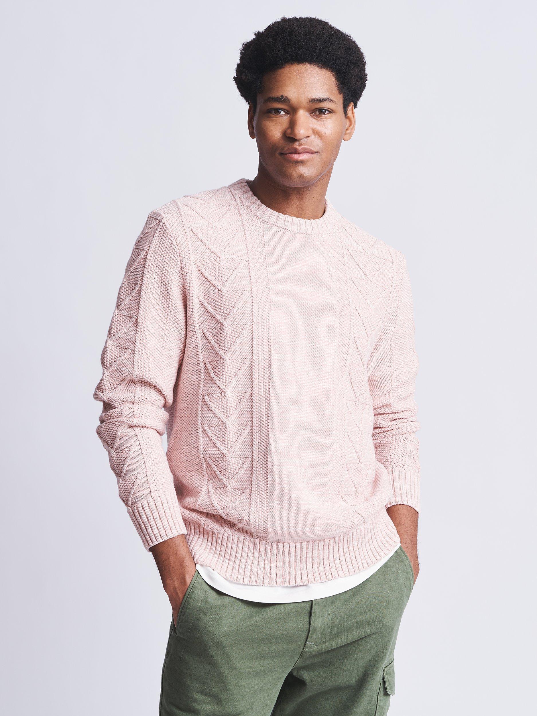 Aubin Northorpe Interest Stitch Cotton Crew Neck Jumper, Clay