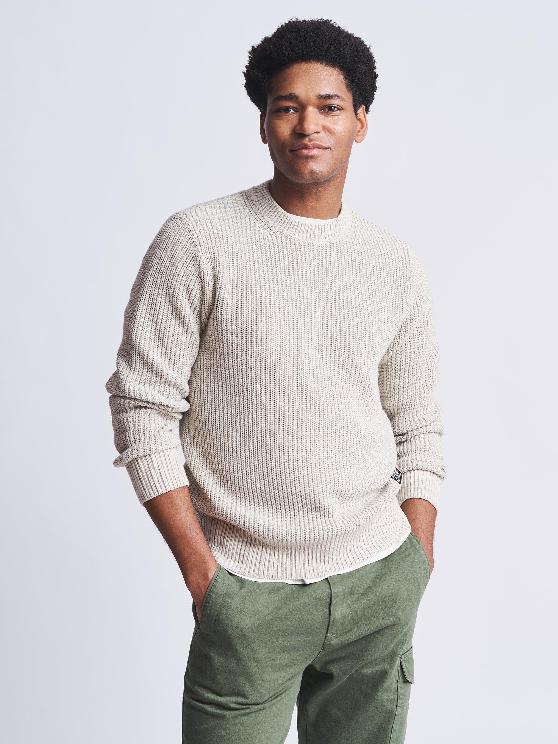 Product image 1 of 6, which shows Aubin Martin Ribbed Crew Neck Cotton Jumper, Ecru, XXL