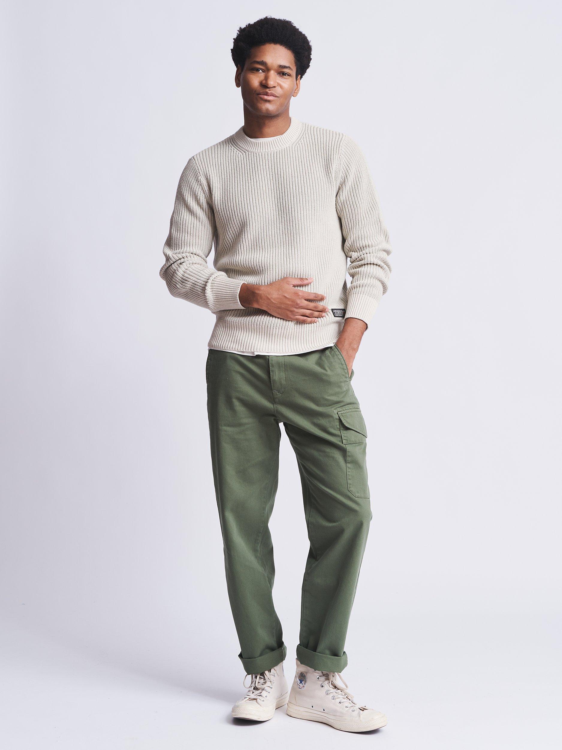 Product image 3 of 6, which shows Aubin Martin Ribbed Crew Neck Cotton Jumper, Ecru, XXL