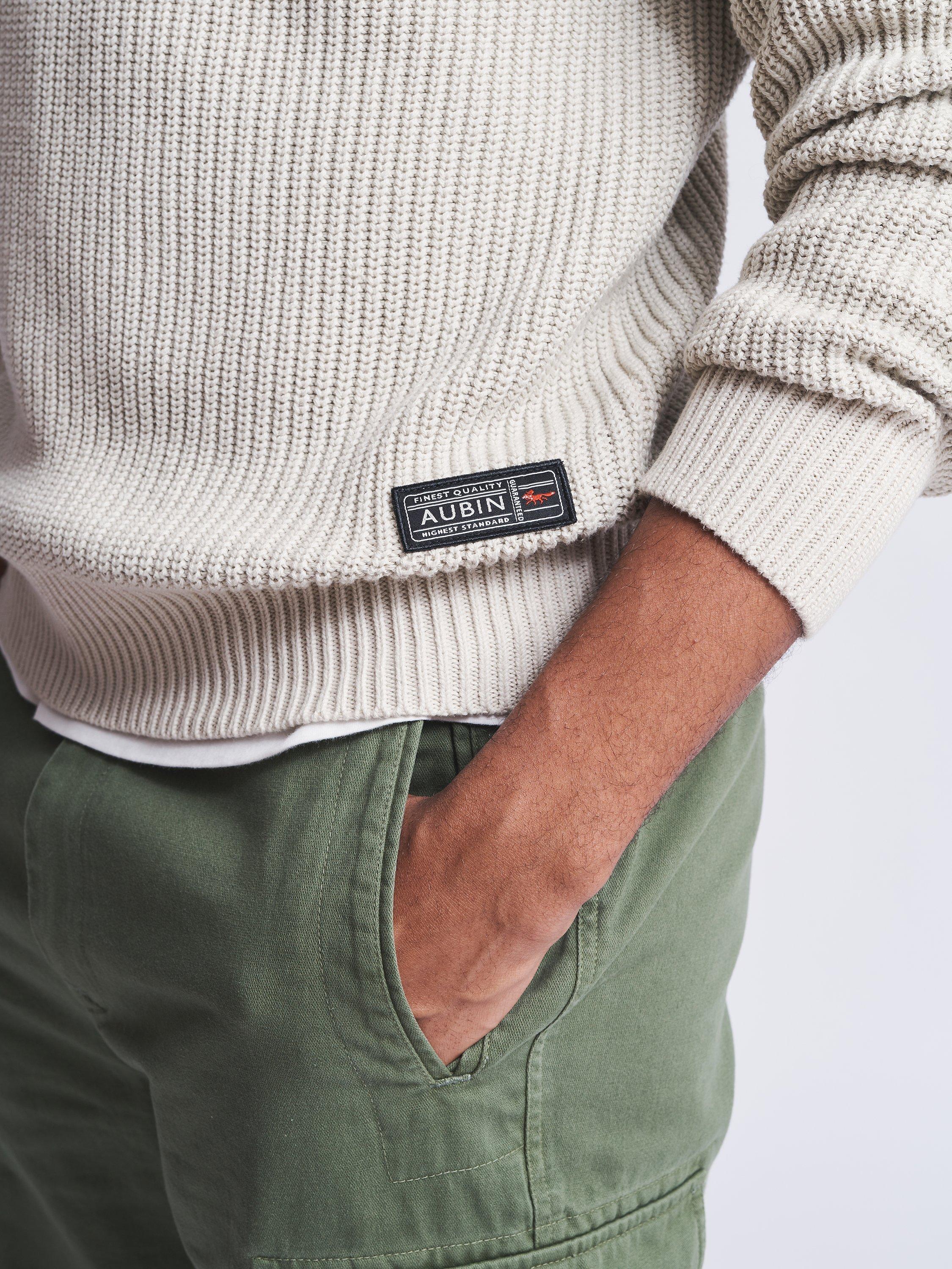 Product image 5 of 6, which shows Aubin Martin Ribbed Crew Neck Cotton Jumper, Ecru, XXL