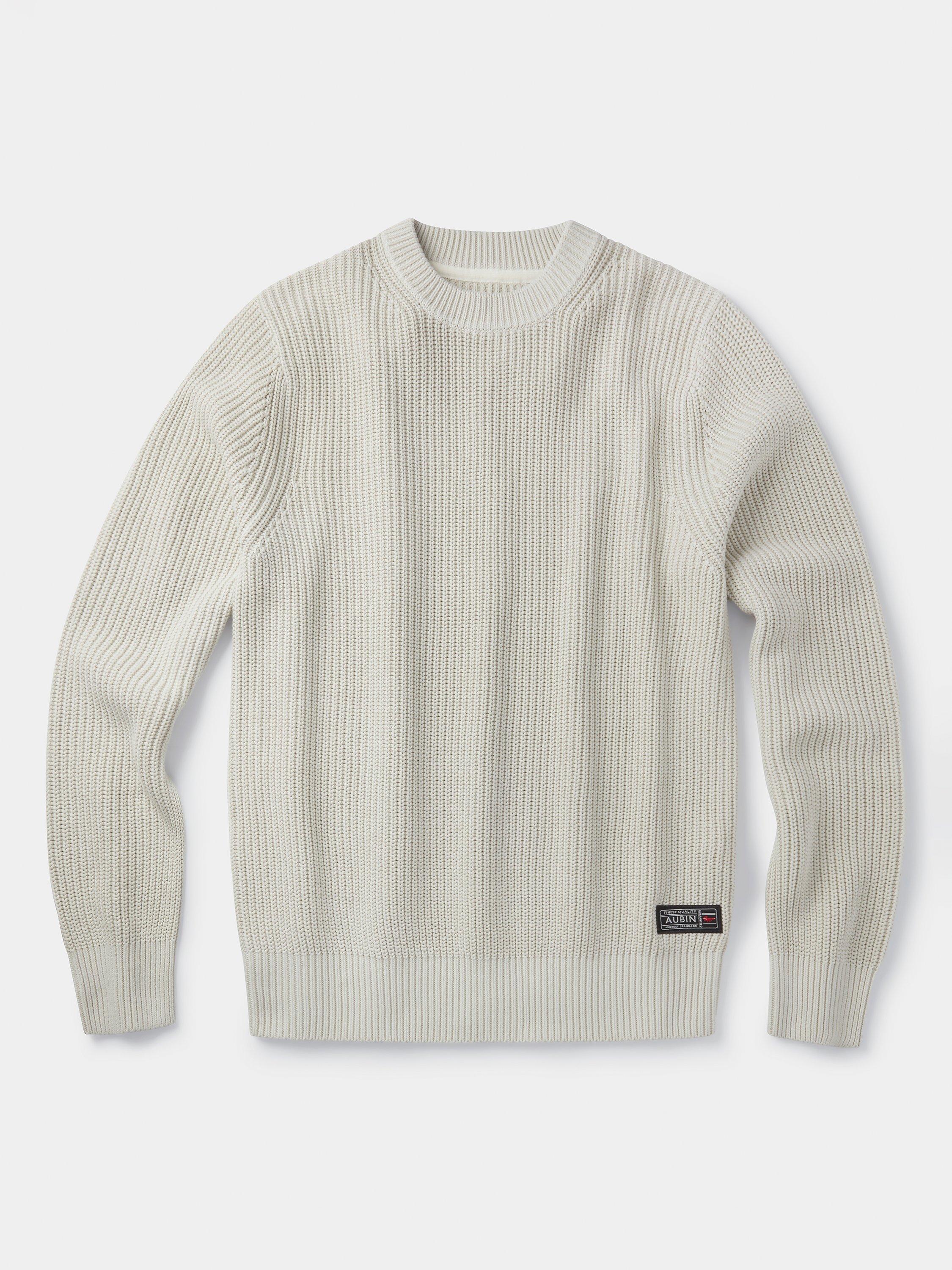 Product image 6 of 6, which shows Aubin Martin Ribbed Crew Neck Cotton Jumper, Ecru, XXL