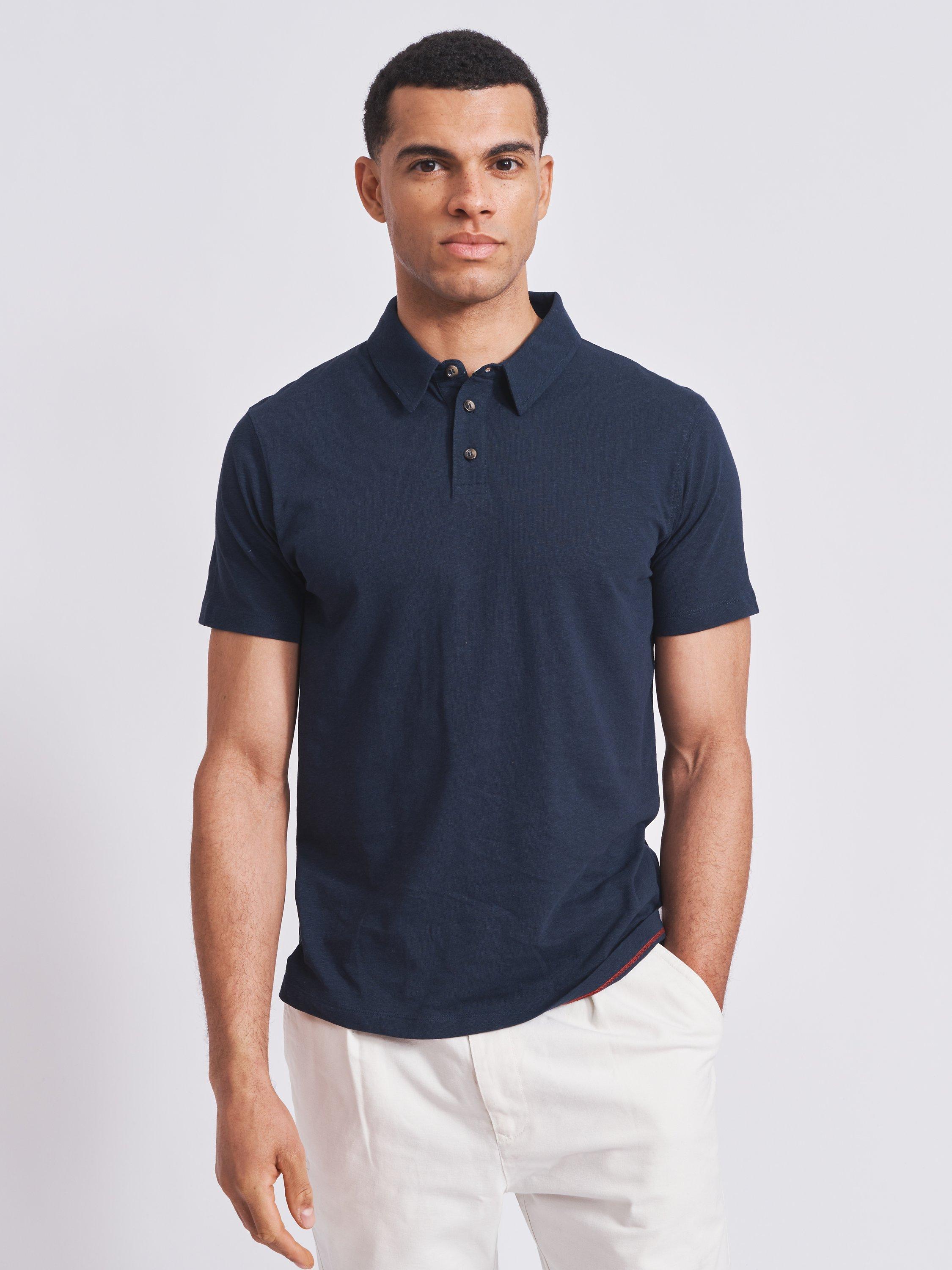 Aubin Arnold Linen Blend Polo Shirt, Navy, S