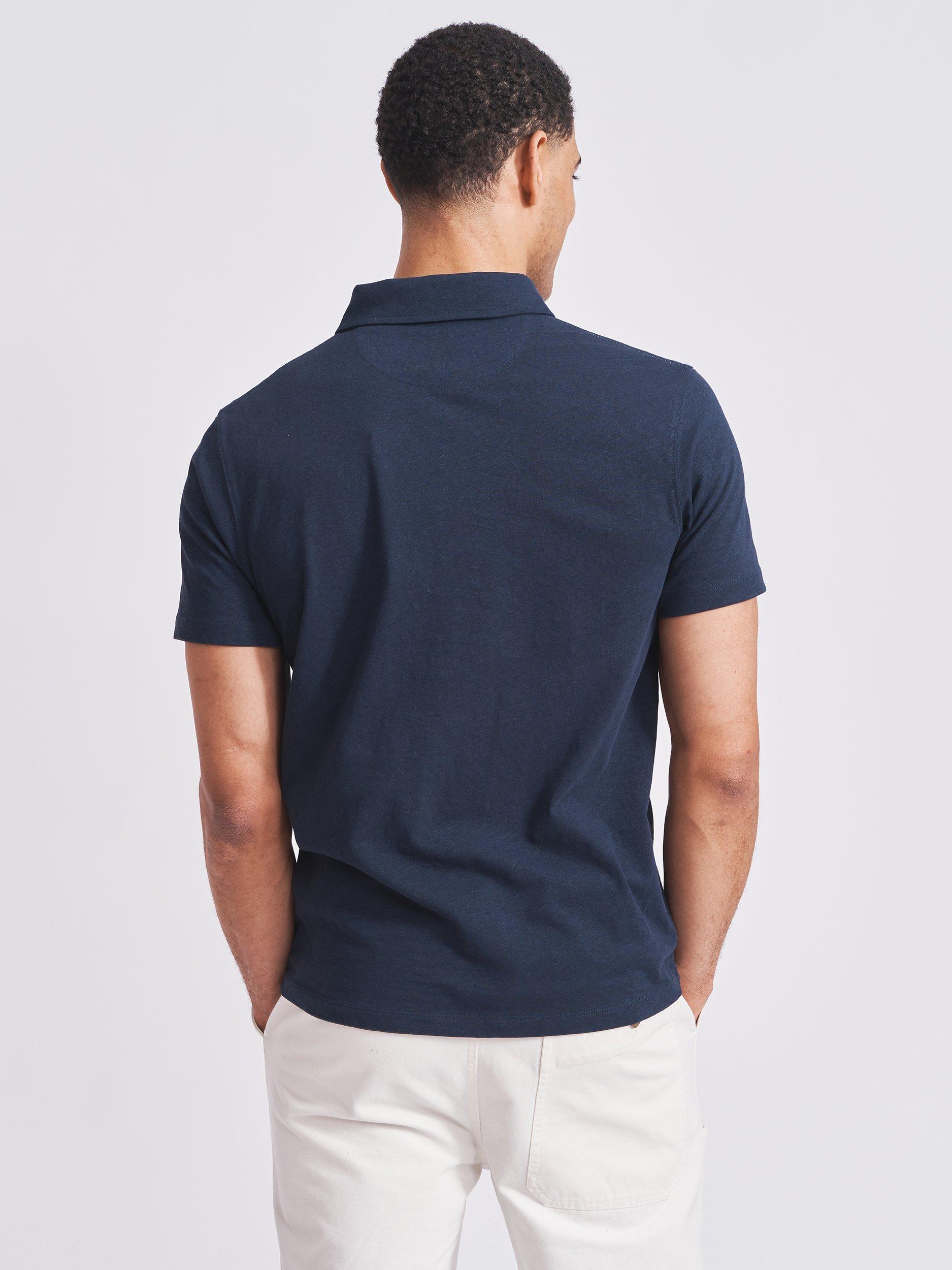 Aubin Arnold Linen Blend Polo Shirt, Navy, S