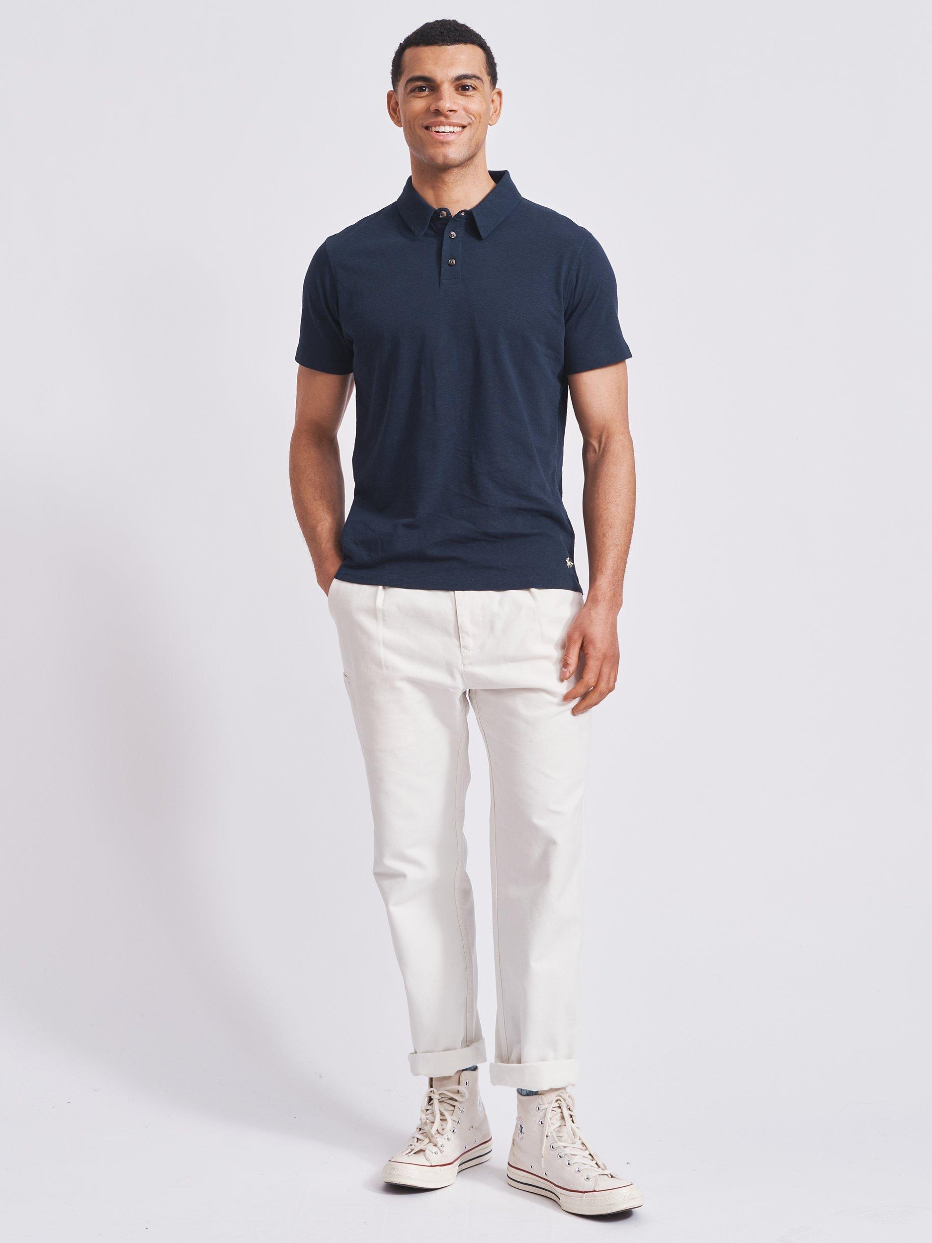 Aubin Arnold Linen Blend Polo Shirt, Navy, S