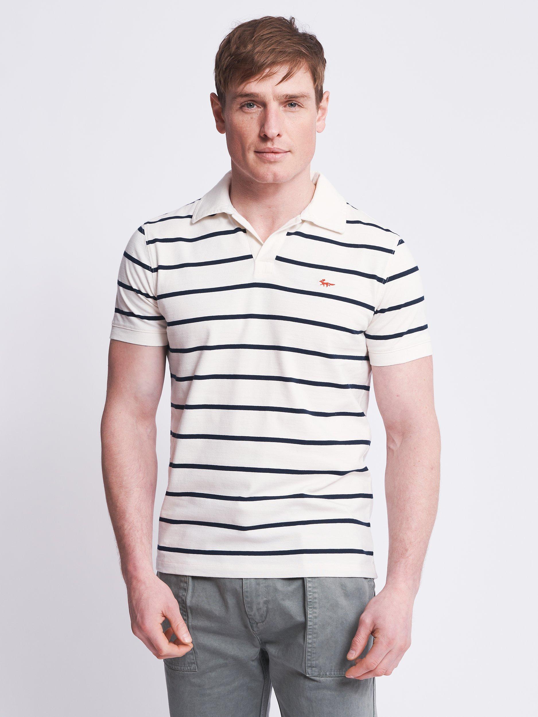Aubin Foye Polo Short Sleeve Shirt, Navy/White Stripe