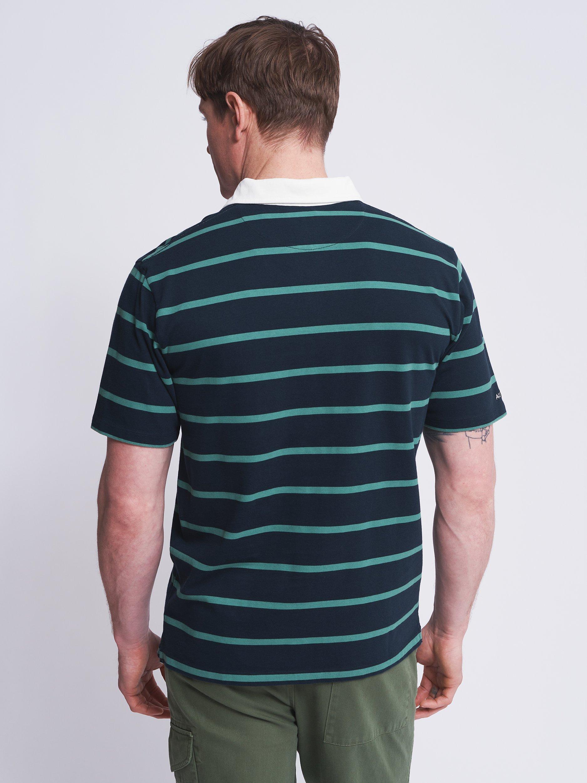 Product image 2 of 6, which shows Aubin Conningsby Heavyweight Cotton Polo Shirt, Navy/Green, XL