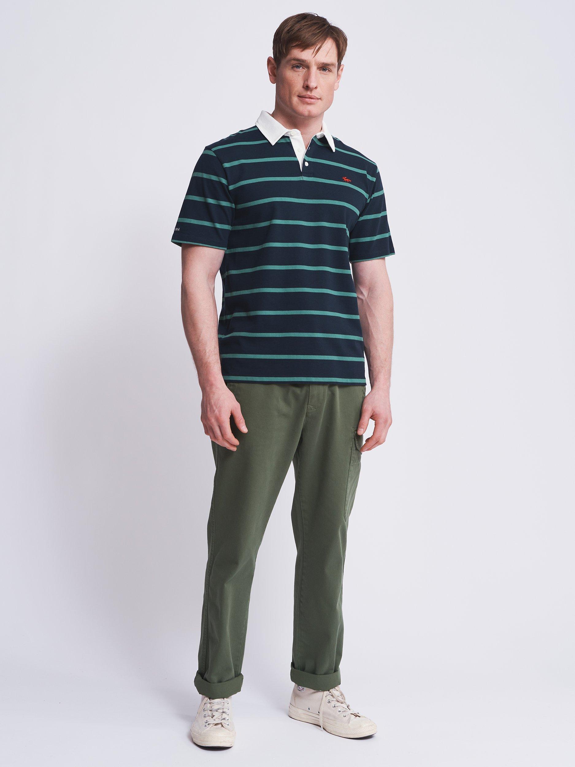 Product image 3 of 6, which shows Aubin Conningsby Heavyweight Cotton Polo Shirt, Navy/Green, XL