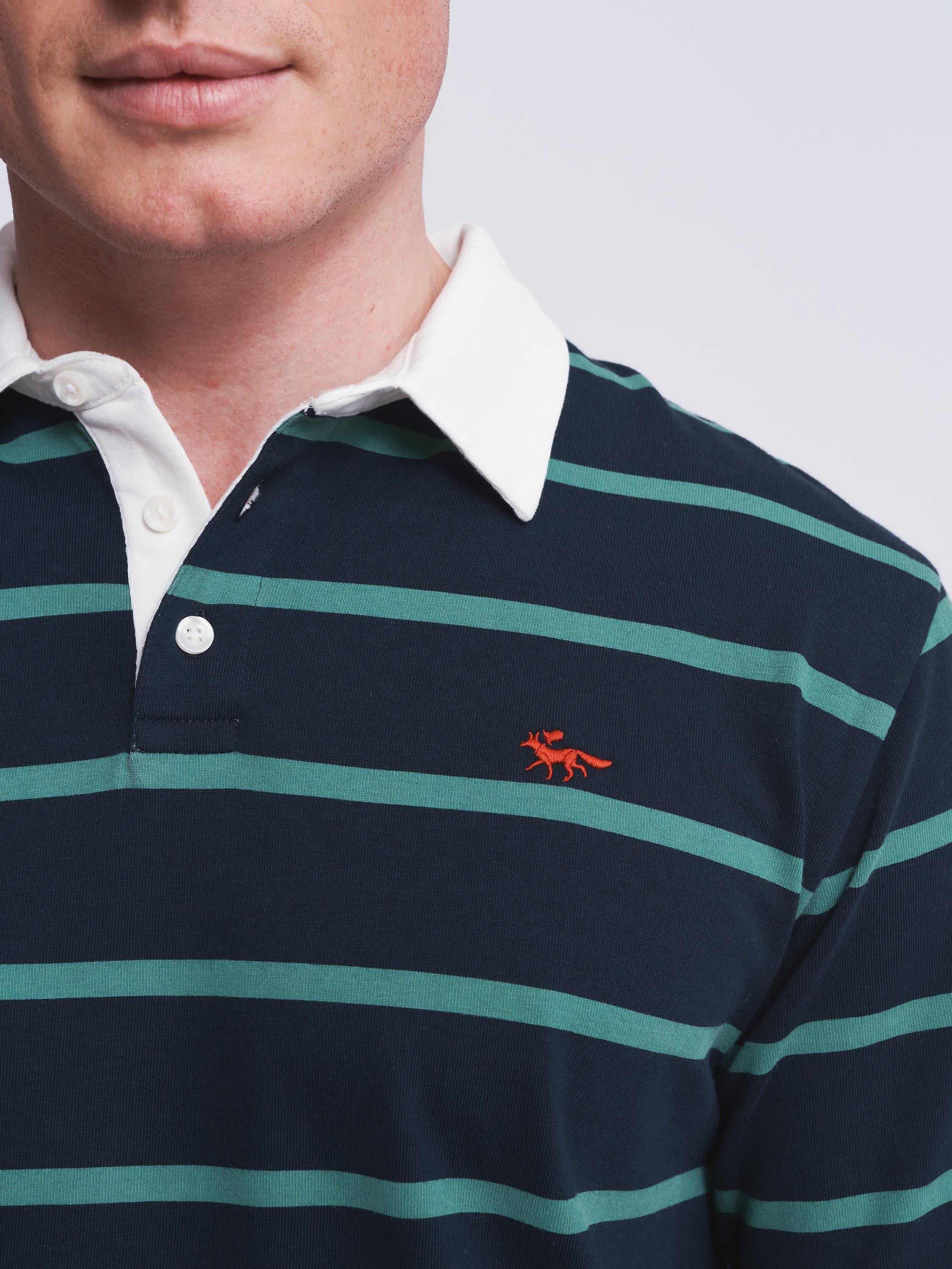 Product image 4 of 6, which shows Aubin Conningsby Heavyweight Cotton Polo Shirt, Navy/Green, XL