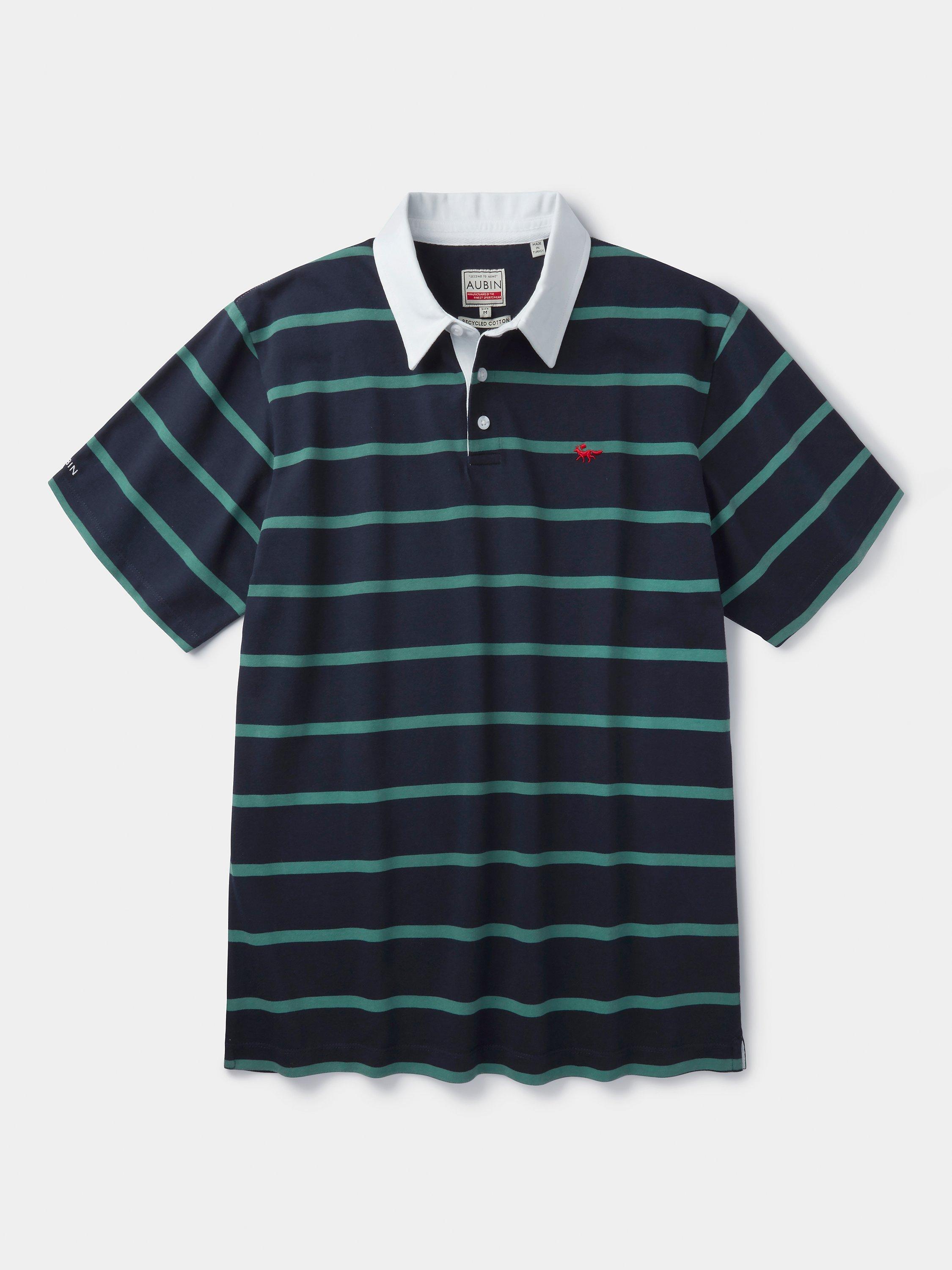 Product image 6 of 6, which shows Aubin Conningsby Heavyweight Cotton Polo Shirt, Navy/Green, XL