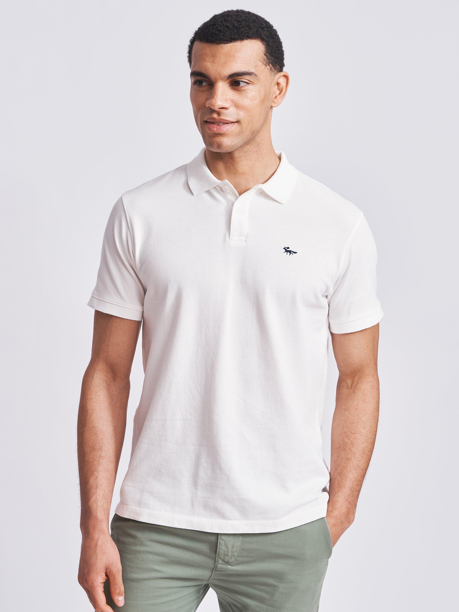 Product image 1 of 2, which shows Aubin Hanby Pique Short Sleeve Polo Shirt, White, S