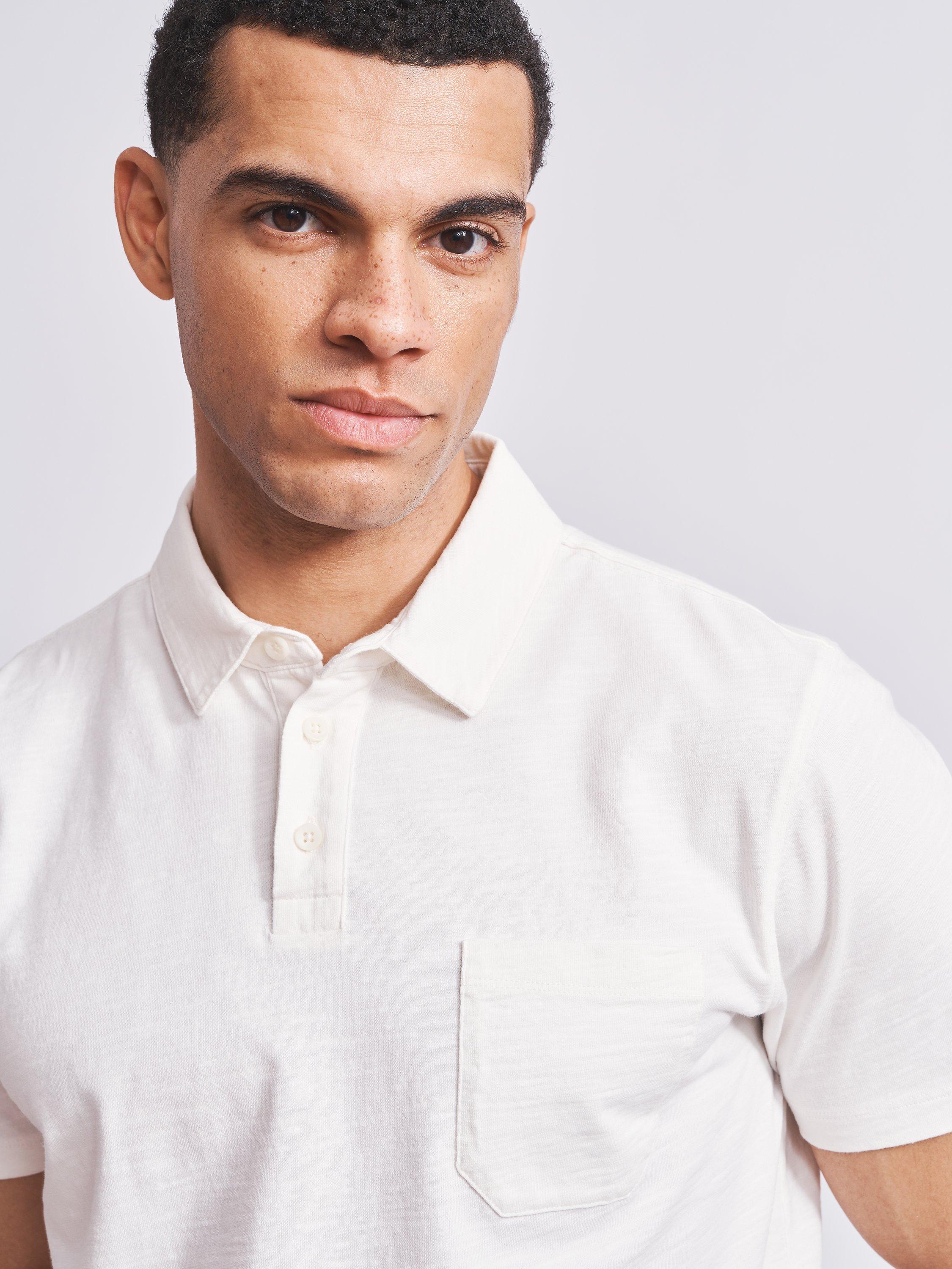 Product image 4 of 5, which shows Aubin Claxby Slub Cotton Polo Shirt, White, M