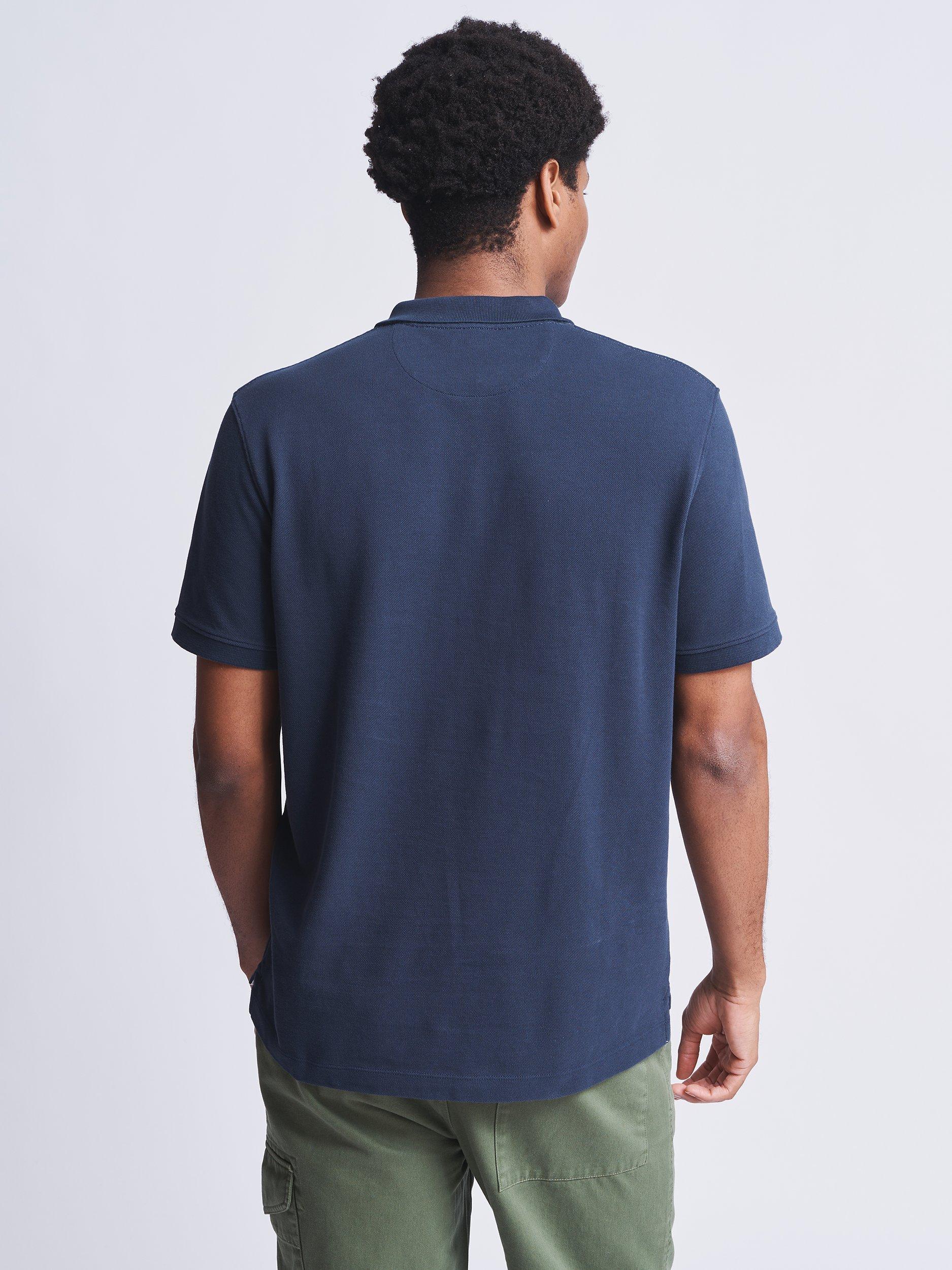 Product image 2 of 4, which shows Aubin Hanby Pique Short Sleeve Polo Shirt, Navy, S