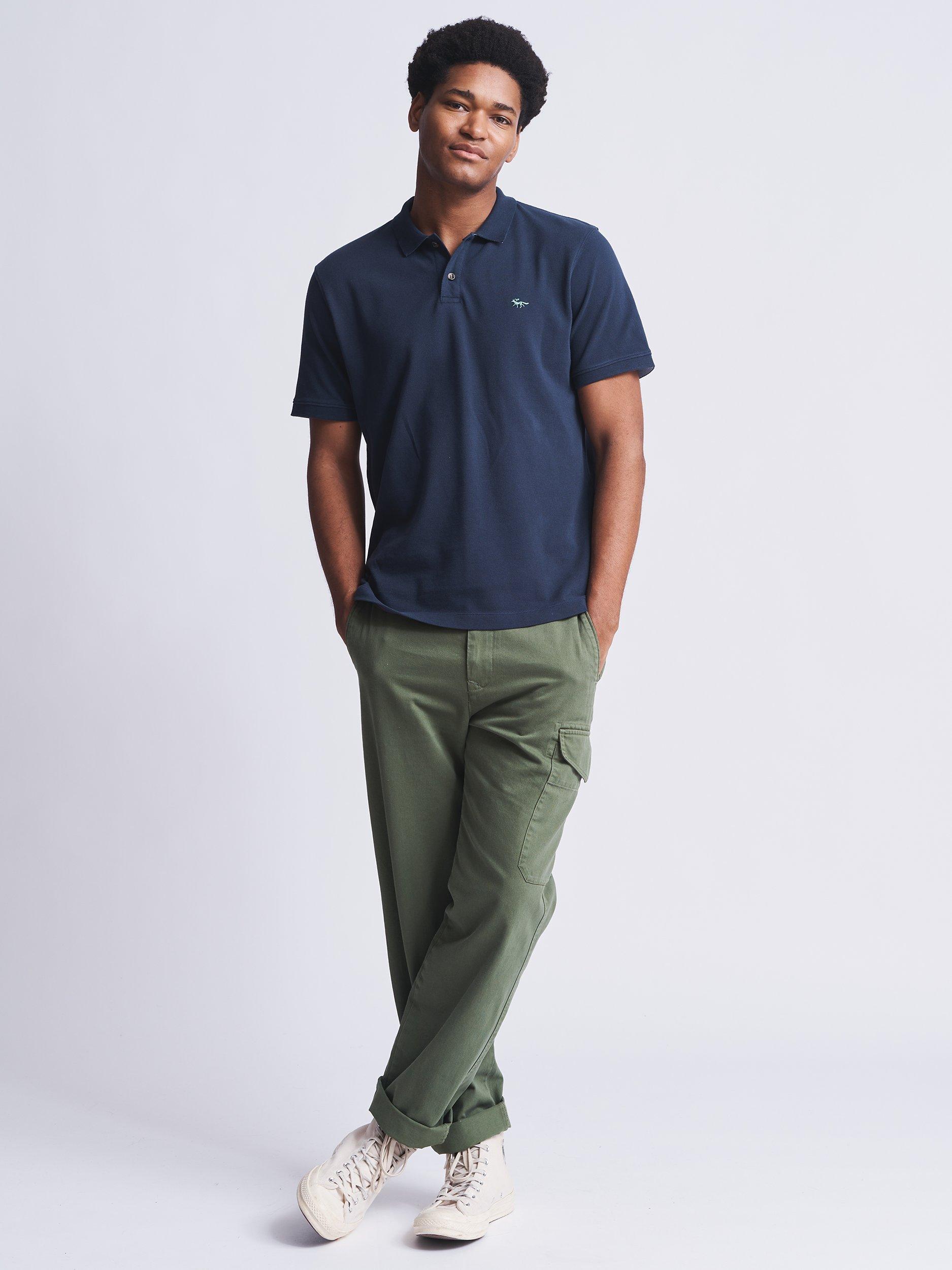Product image 3 of 4, which shows Aubin Hanby Pique Short Sleeve Polo Shirt, Navy, S