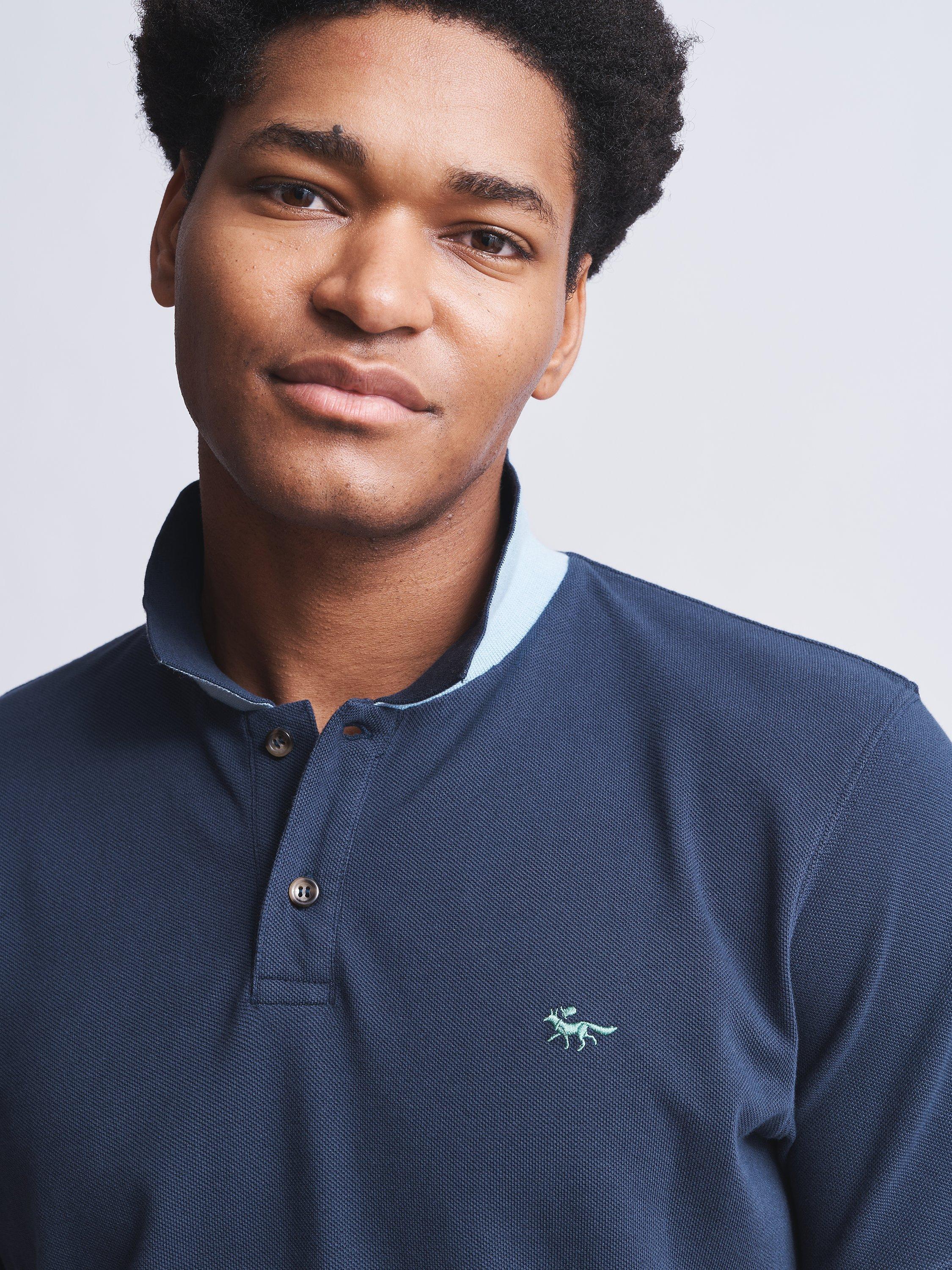 Product image 4 of 4, which shows Aubin Hanby Pique Short Sleeve Polo Shirt, Navy, S