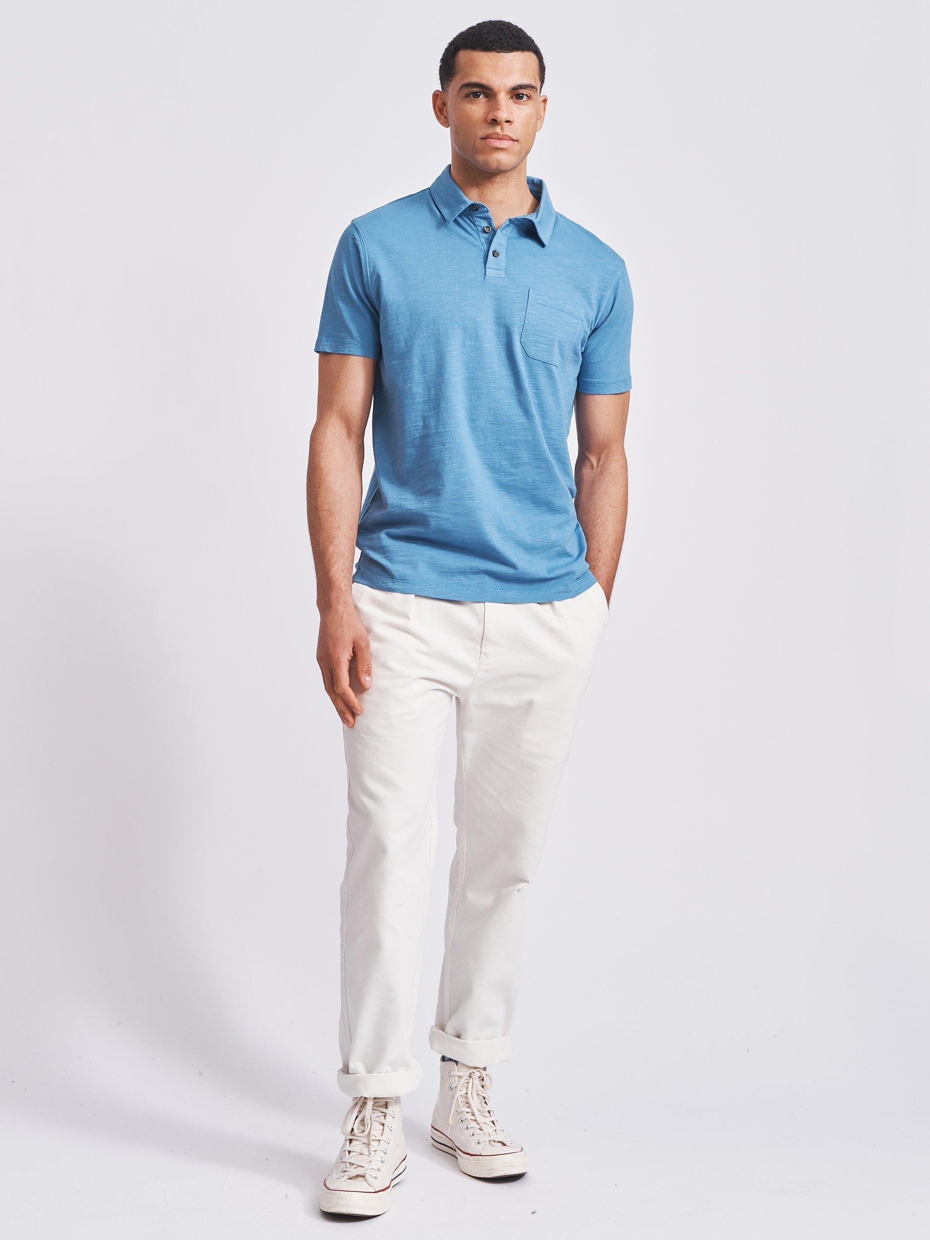 Product image 3 of 4, which shows Aubin Claxby Slub Cotton Polo Shirt, Blue, L