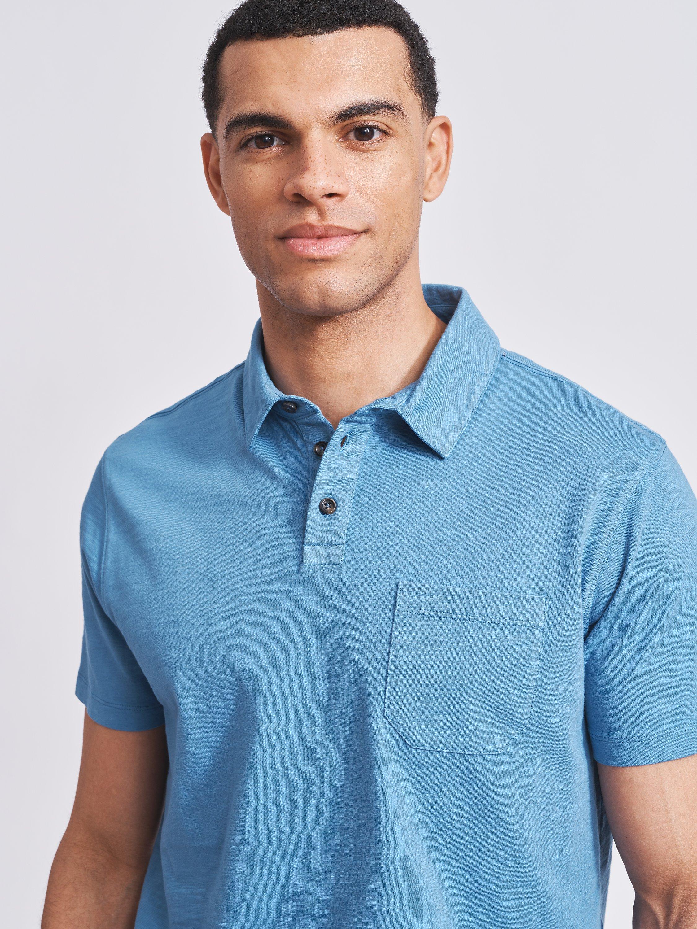 Product image 4 of 4, which shows Aubin Claxby Slub Cotton Polo Shirt, Blue, L