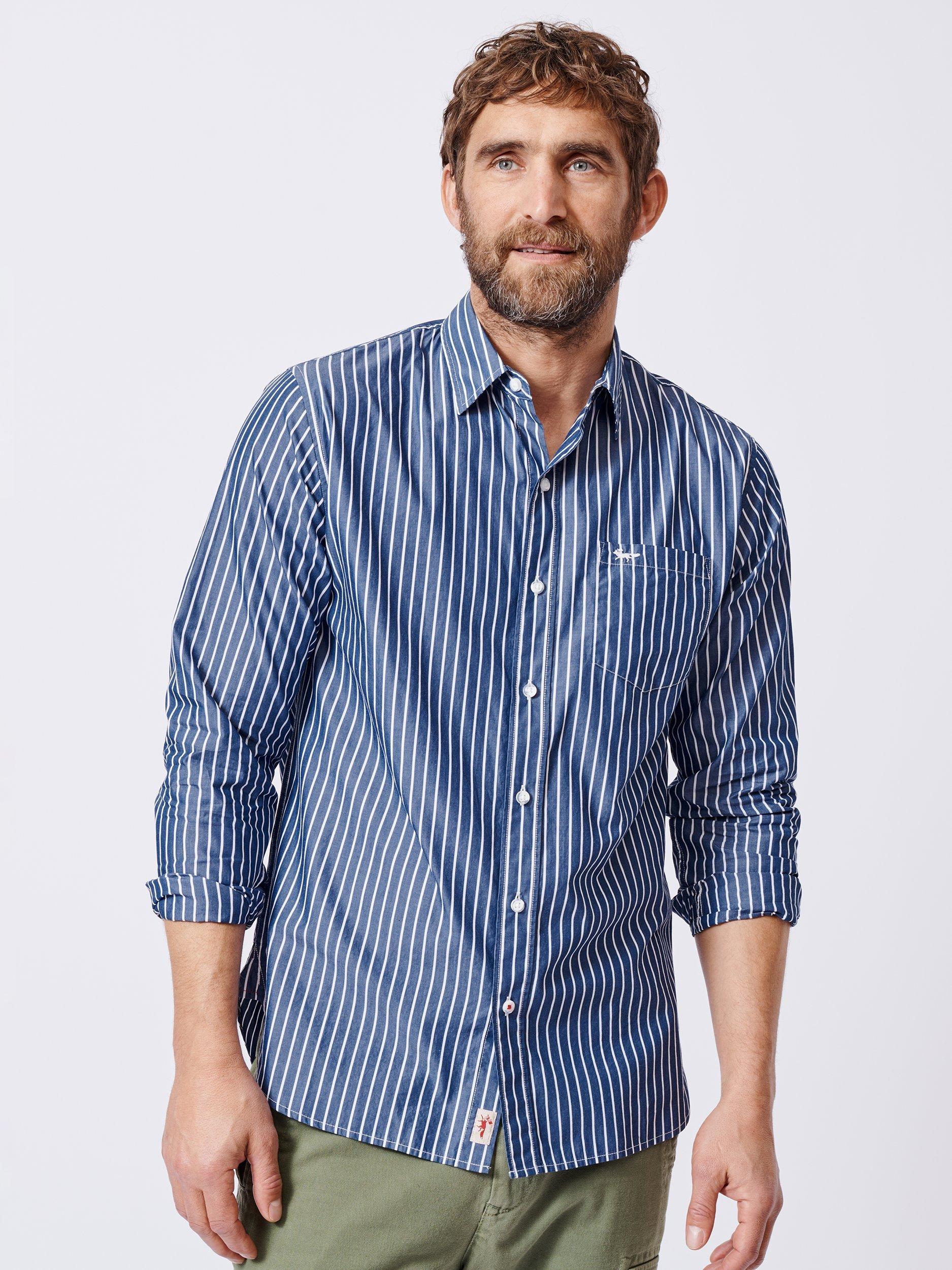 Product image 1 of 4, which shows Aubin Gladstone Cotton Poplin Shirt, Blue/White Stripe, M